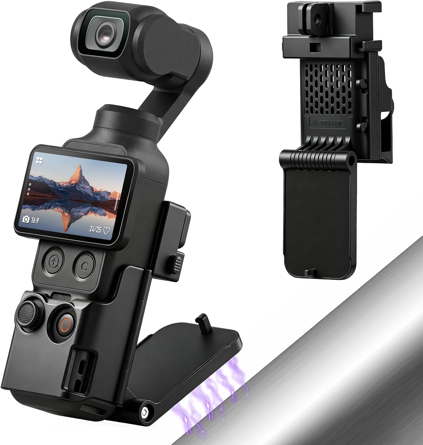 AMAZEAR Magnetic Mount Stand Compatible with DJI Osmo Pocket 4/3/Xtra Muse, Pocket4 Accessories Adapter Clamp Magnet Suction Case Holder on Desktop/Vertical Surface, 180° Adjustable Handle, Black