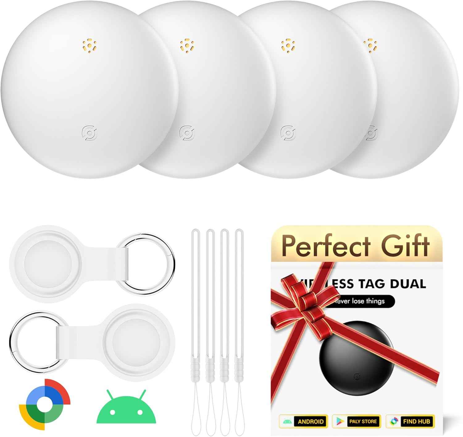 Air Tracker Tags 4 Pack for Android with Case- Bluetooth GPS Tracker Item Finder for Key, Wallet, Luggage - Works with Google Find Hub, IP66 Waterproof, Smart Tag for Android & Samsung Phones(Black)