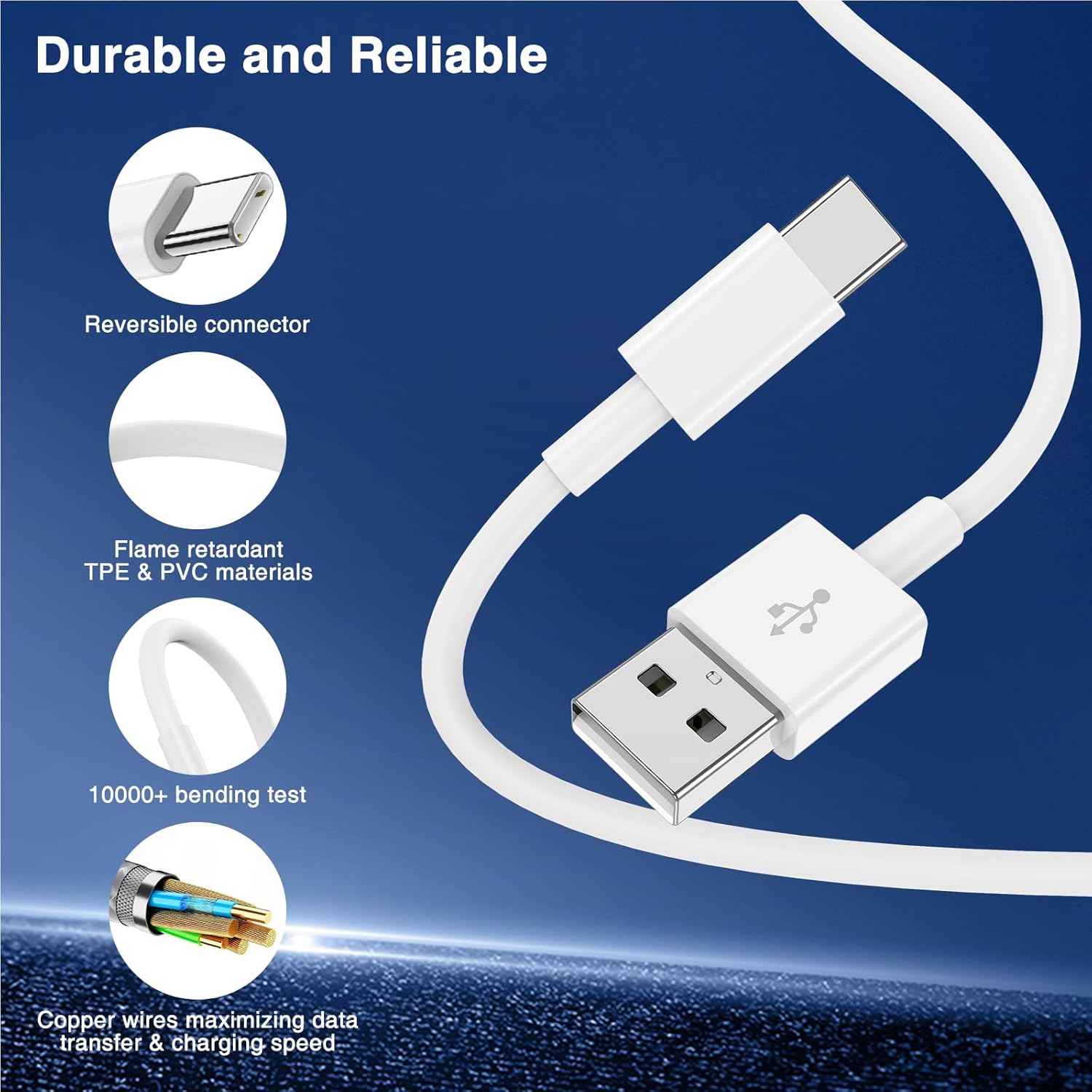 Car Carplay Cable for iPhone 17 16 15 Pro Plus Pro Max Air，3-Pack [3.3FT+3.3FT+6FT] USB A to USB C Cable for iPhone 17 16 15，for iPad Pro/Air/Mini，for Galaxy S25 S24，for MacBook Pro/Air and More
