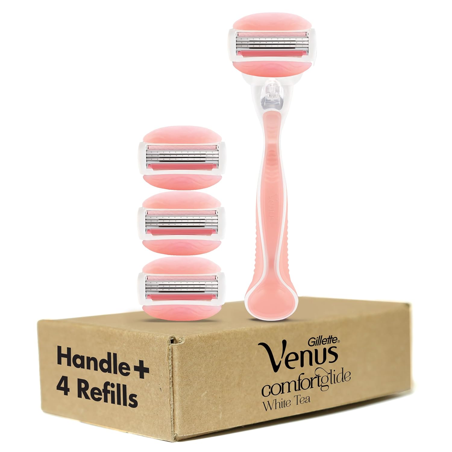 Gillette Venus ComfortGlide White Tea Women's Razor, Handle + 4 Blade Refills