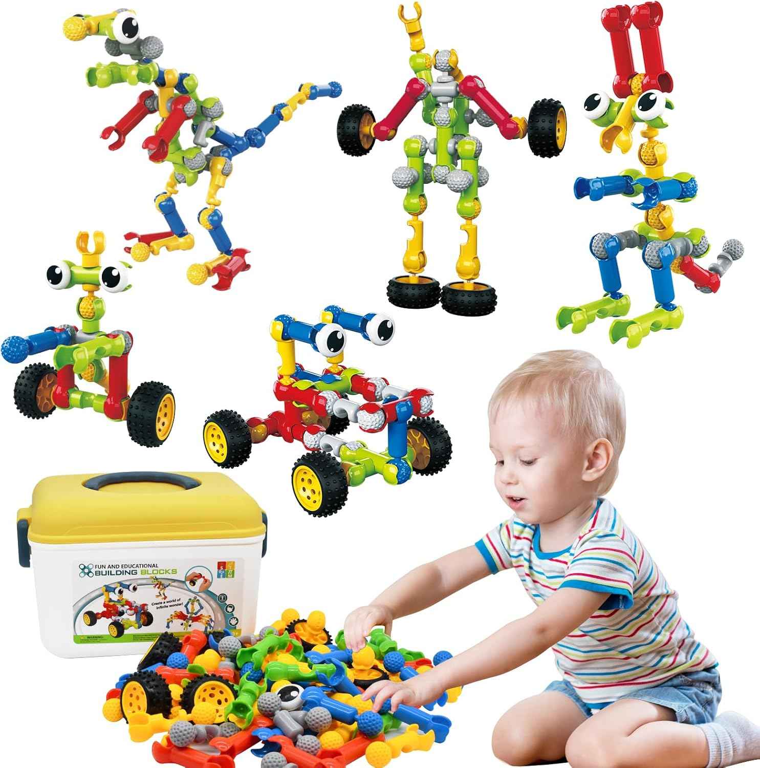 Huaker Stem Building Toys for 3 4 5 6 7 8 Year Old Boys Girls Kids,180 Pieces Building Blocks Educational Learning Toys with Large Storage Box,Ideal Christmas Birthday Gifts