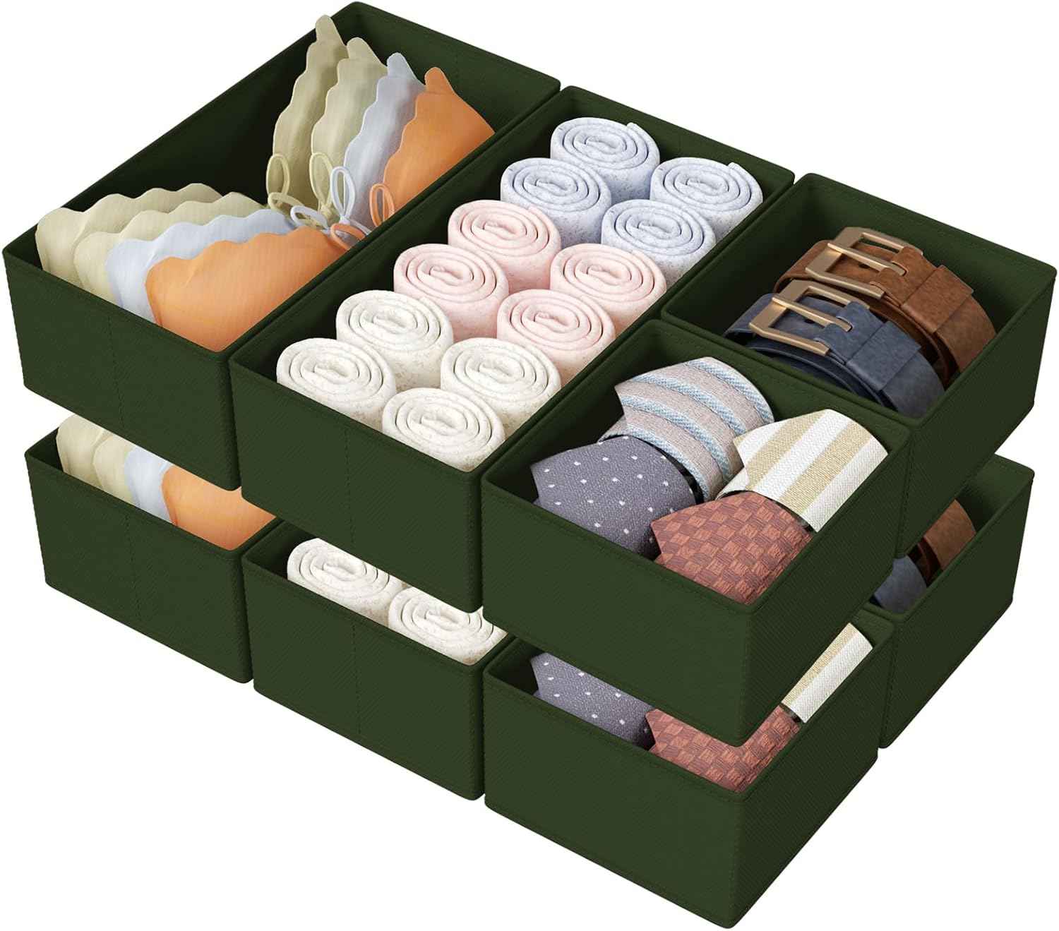 DIMJ Drawer Organizers Clothes, Set of 4 Dresser Organizer Bins, Fabric Closet Organizers and Storage, Shallow Drawer Dividers for Nursery, Clothing, Baby Clothes, Socks, Underwears, Tie (Beige)