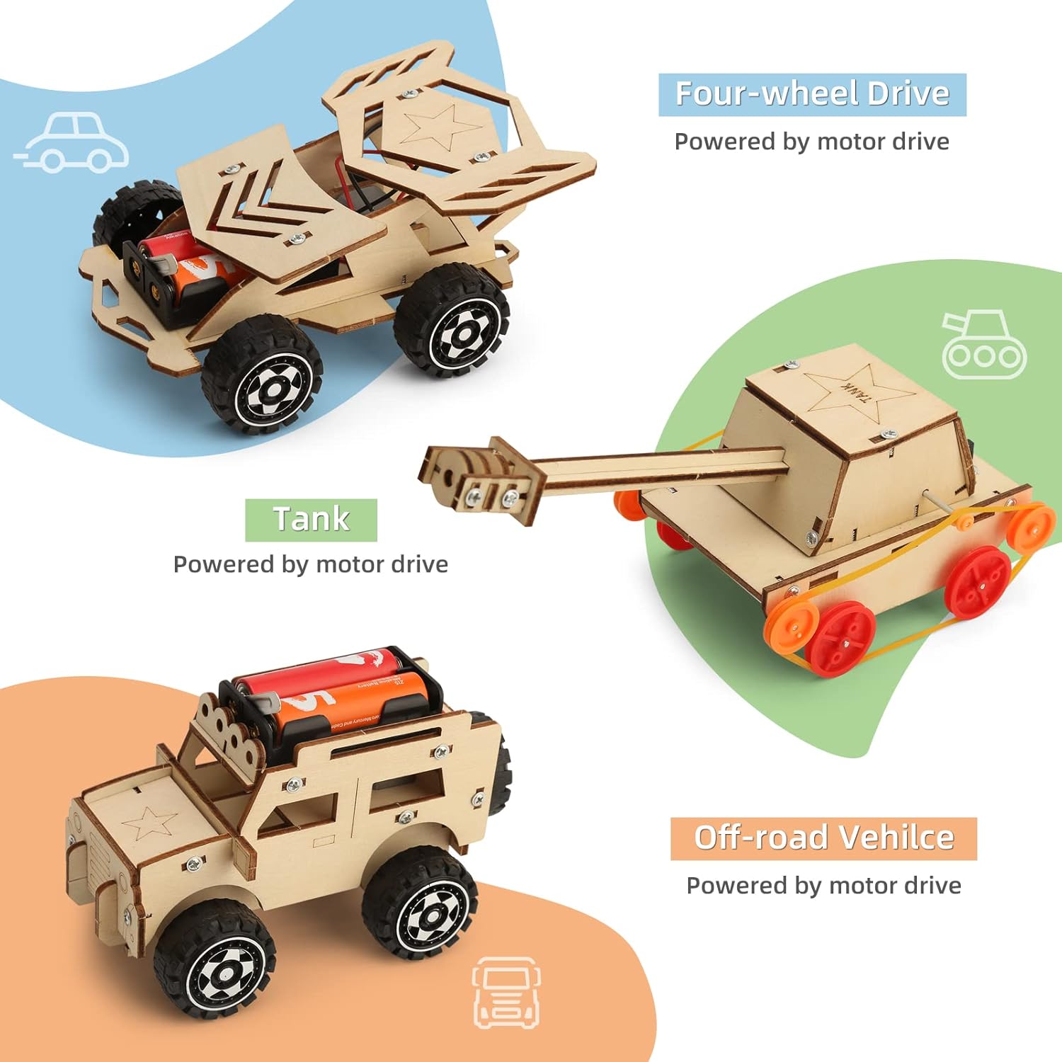 Yutin STEM Kits for Kids Age 8-10 10-12, 6 Set Wood Building Projects Crafts Science Model Car Kits for Kids Age 8-12, Wooden 3D Puzzles, STEM Toys for Boys 8 9 10 12 13 Year Old Birthday Gifts