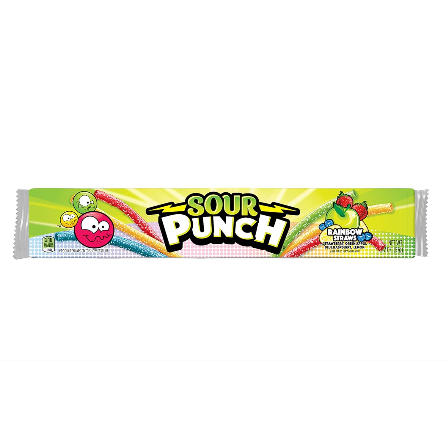Sour Punch Straws, Rainbow Fruit Flavors, Chewy Sweet & Sour Candy, 2oz Tray (24 Pack)