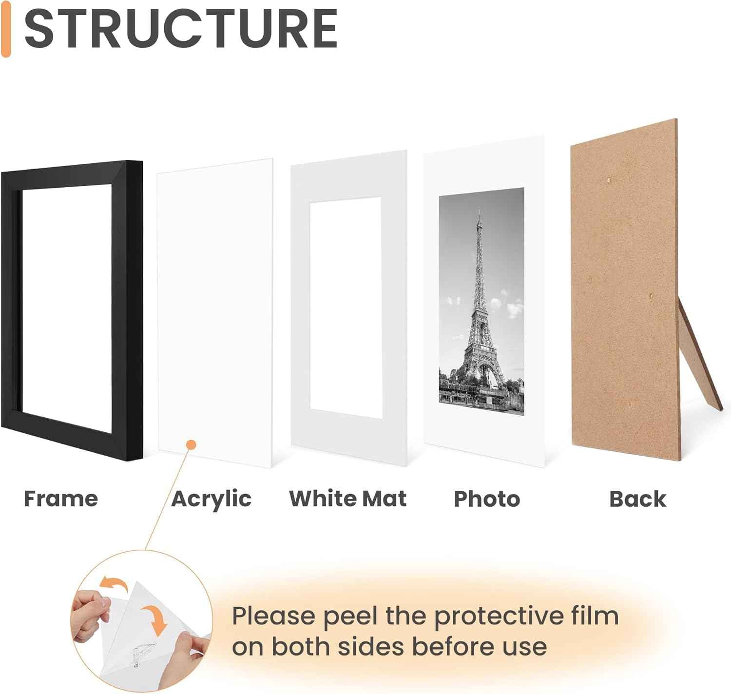 upsimples 5x7 Picture Frame Set of 10, Display Pictures 4x6 with Mat or 5x7 Without, Multi Photo Frames Collage for Wall or Tabletop Display, Black