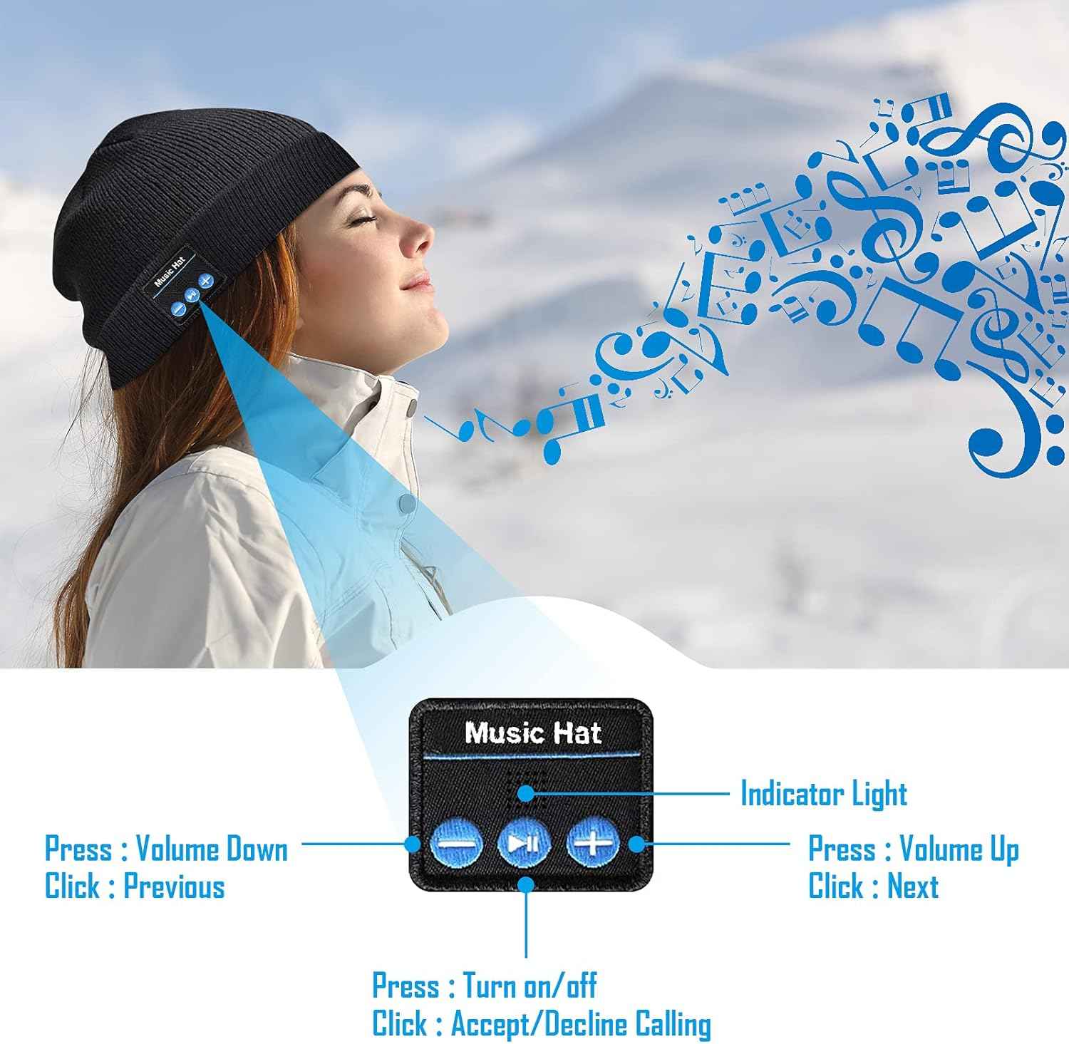 Gifts for Men, LED Bluetooth Beanie Hat, Valentines Day Gifts for Him, Anniversary Birthday Gift for Men Dad Him Husband Grandpa, Mens Valentines Gift for Camping Hiking Accessories Cool Gadgets