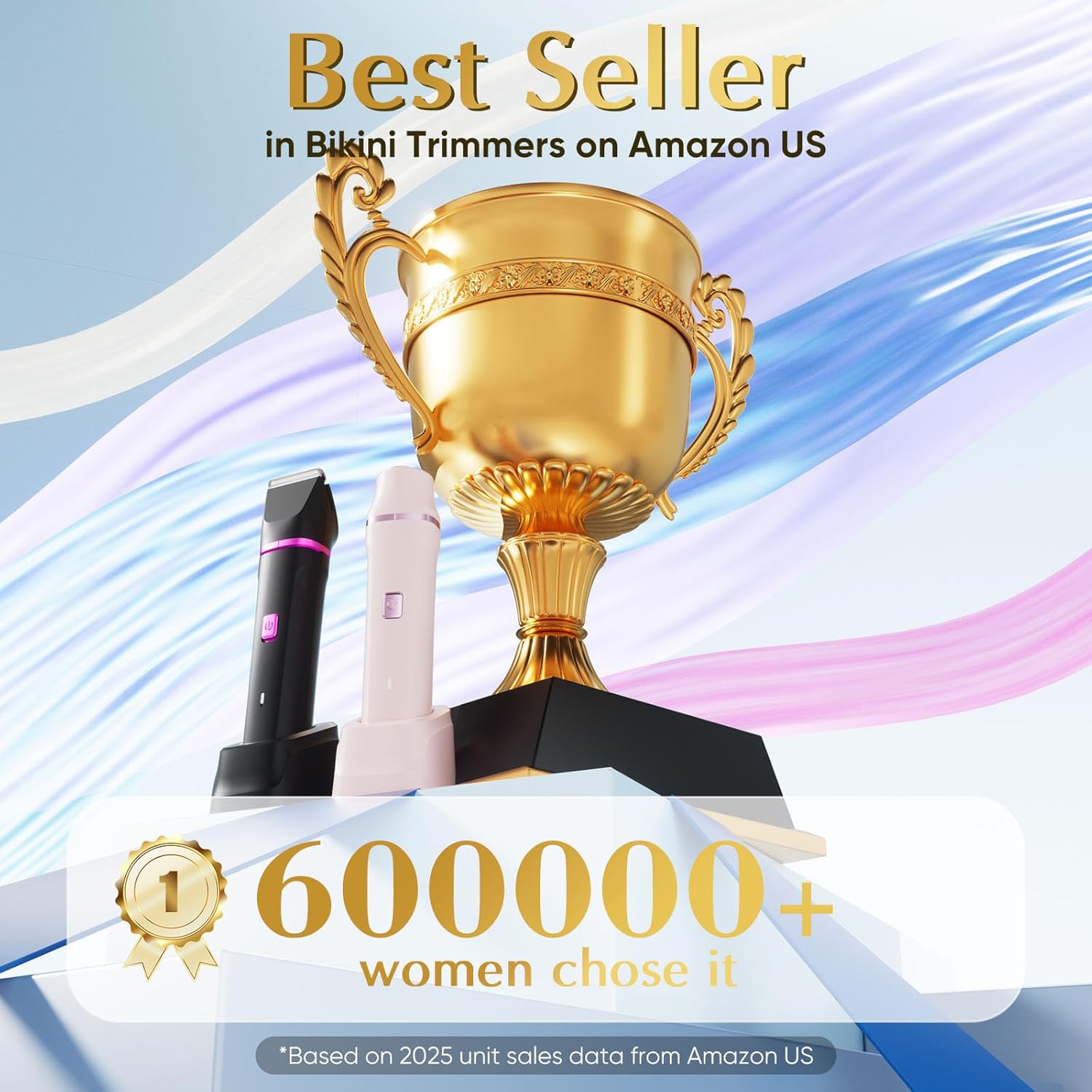 Risina Painless Electric Bikini Trimmer for Women - Cordless Body Shaver with Ceramic Blade, IPX7 Waterproof, USB Charge Dock, Pink
