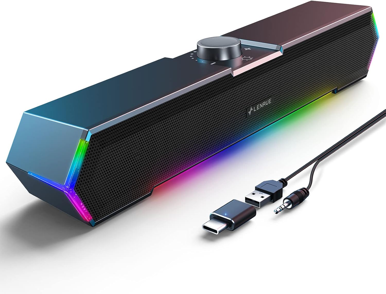lenrue g11 computer speakers with clear sound and touch lights for pc desktop laptop monitor