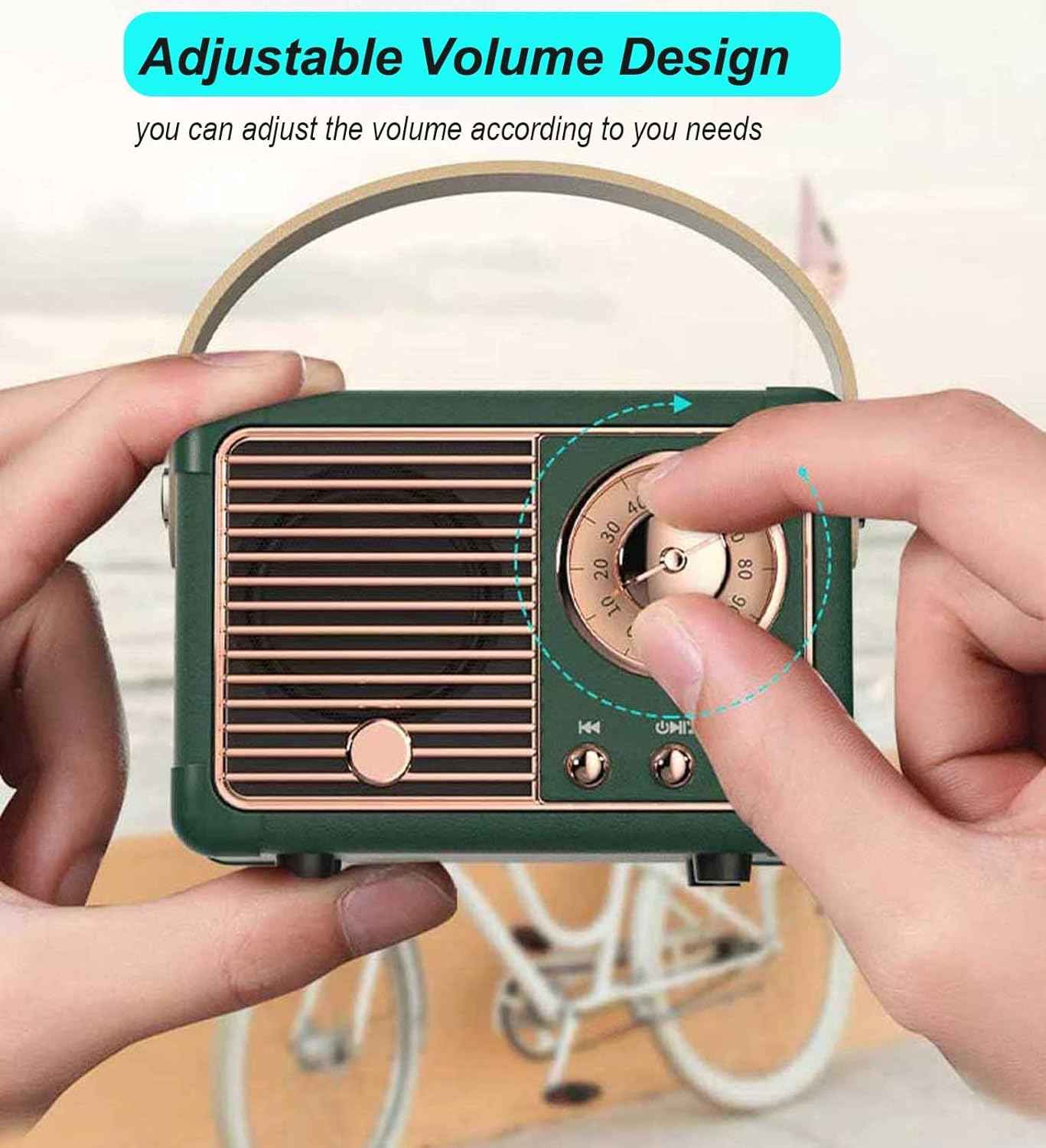 Dosmix Retro Bluetooth Speaker, Vintage Decor, Mini Wireless Bluetooth Speaker, Cute Old Fashion Style for Kitchen Desk Bedroom Office Party Outdoor Accessories for iPhone Android (Green)