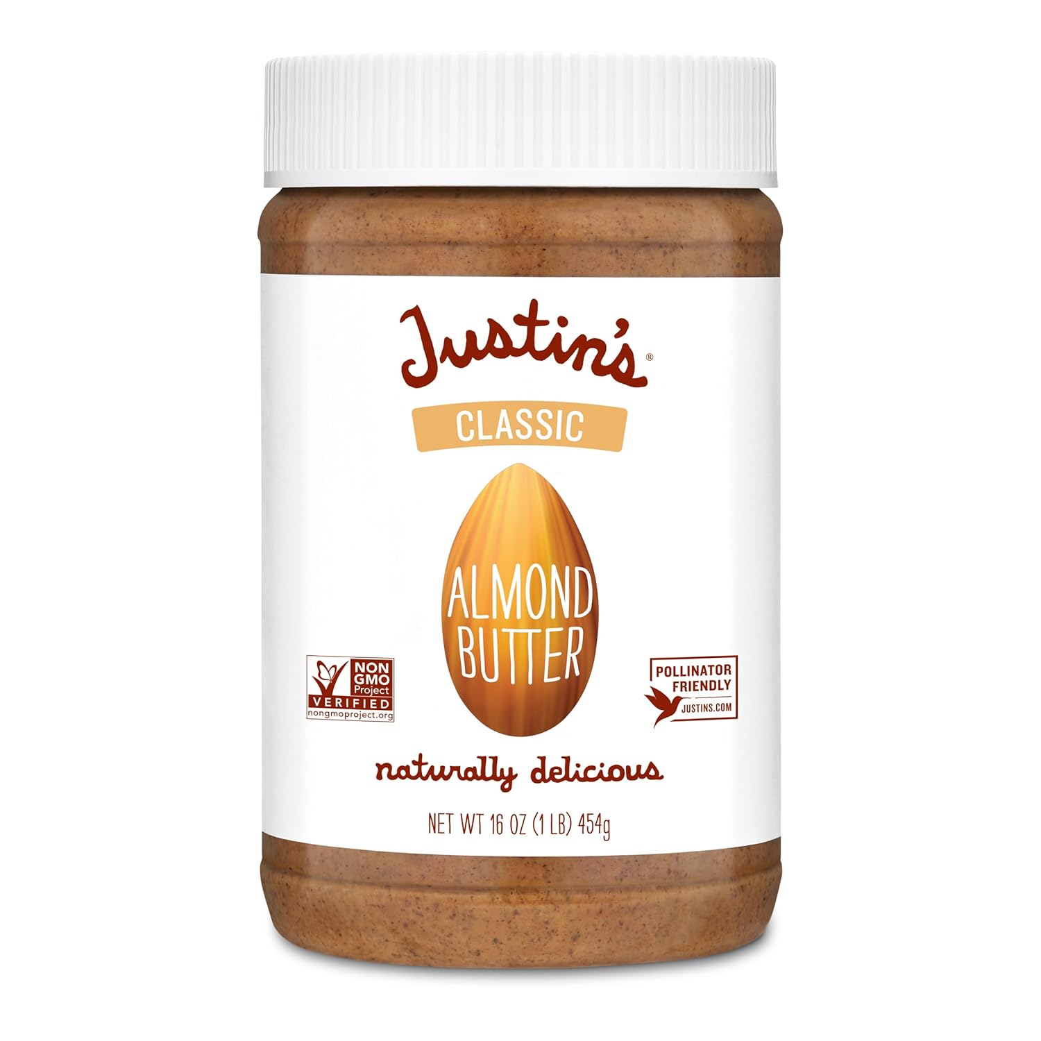 Justins Classic Almond Butter, Gluten-free, Non-GMO, Keto-friendly, 16 Ounce Jar, Pack of 1