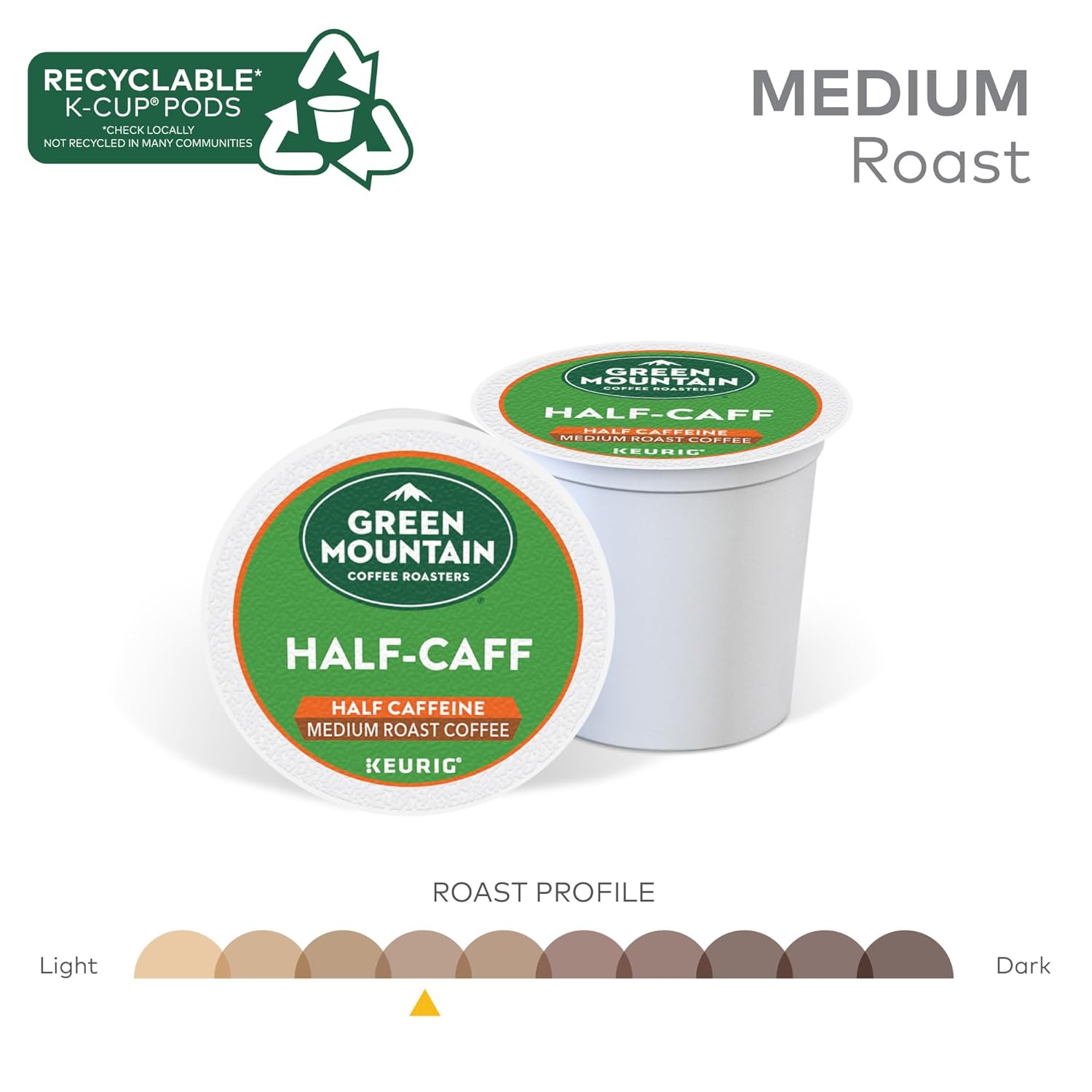 Green Mountain Coffee Roasters Half Caff, Medium Roast, 72 Count Keurig K-Cup pods