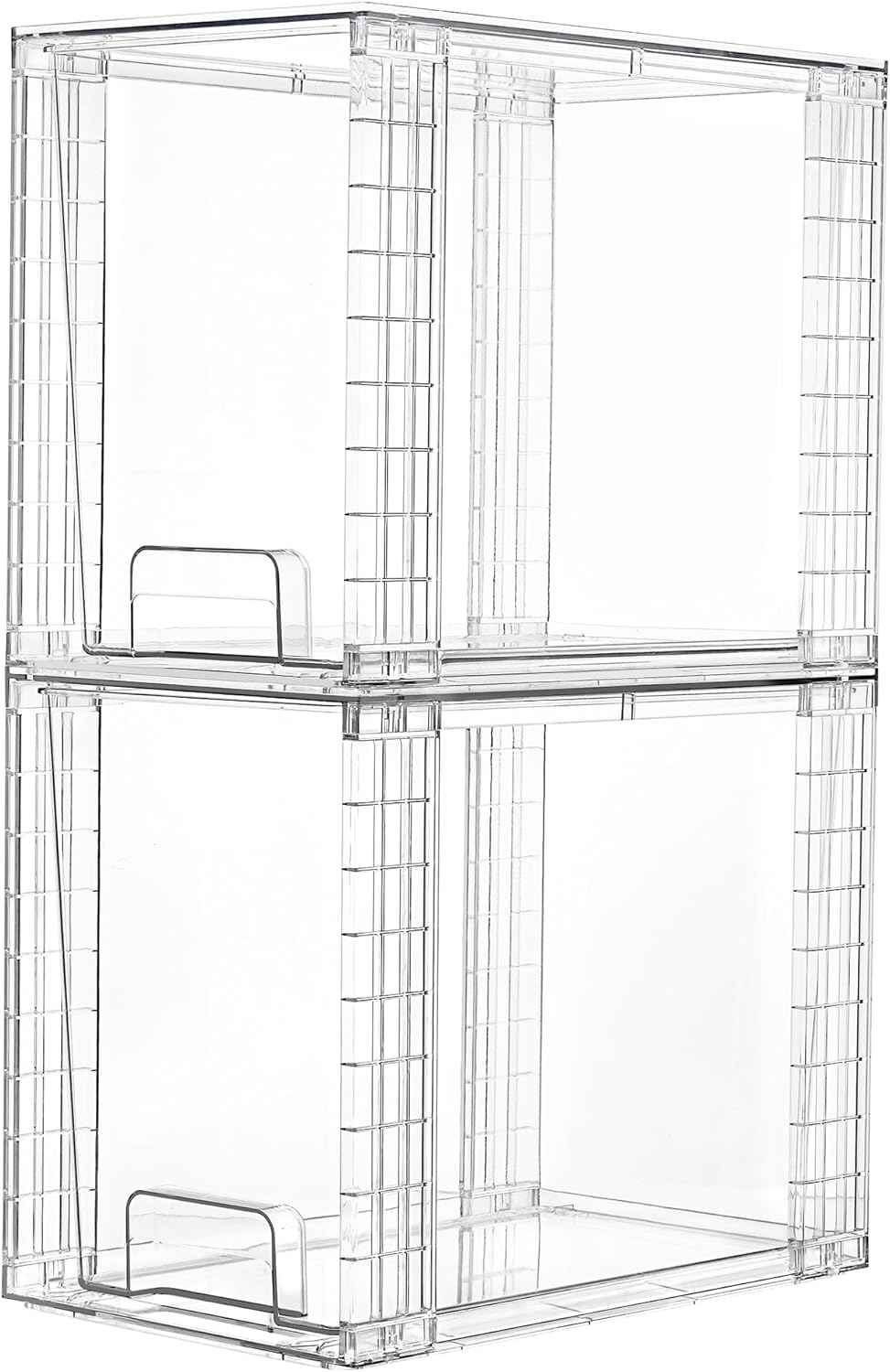 Vtopmart 4 Pack Stackable Storage Drawers,Clear Acrylic Drawer Organizers with Handles, Easily Assemble for Fridge, Bathroom,Kitchen Undersink,Cabinet,Pantry Organization and Storage