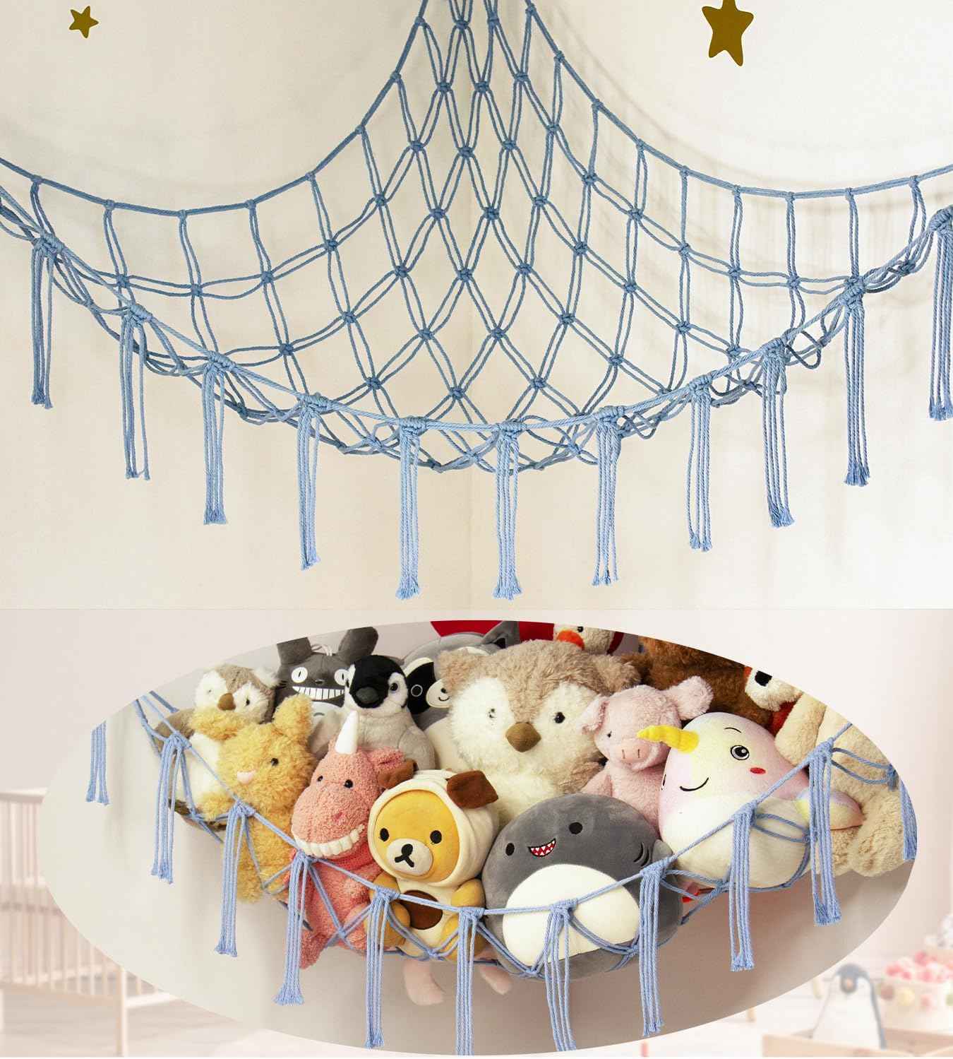 Stuffed Animal Hammock Corner Storage Net Cute Preppy Trendy Stuff Gifts for Teen Girls Baby Room Living Room House Wall Nursery Decor Rainbow Color Colorful Unicorn Hanging Organizers Organization
