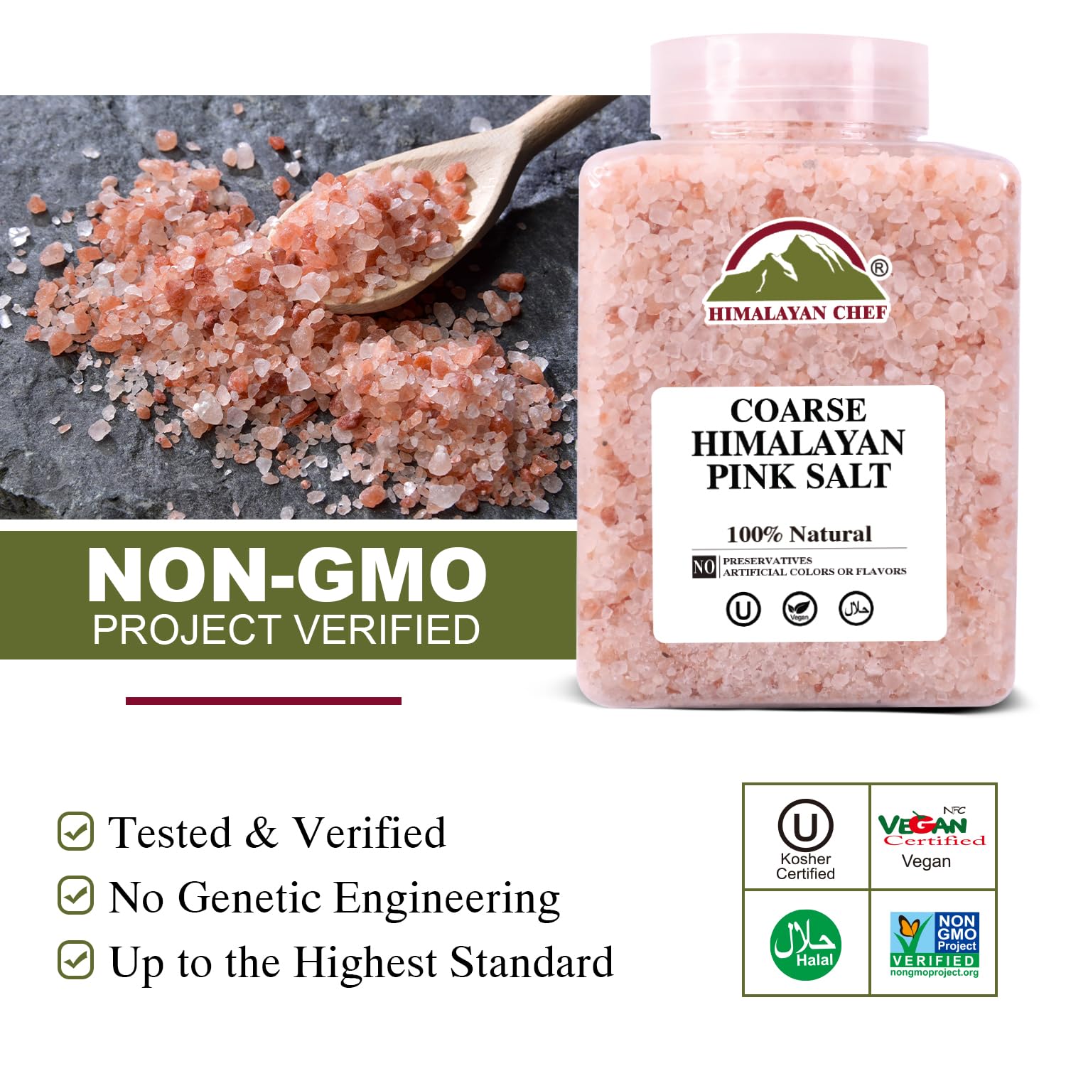Himalayan Chef Pink Himalayan Salt Coarse Grain, 5 lbs, Pure, Natural, Kosher, Mineral-Rich, Refill for Grinders, Cooking, Seasoning