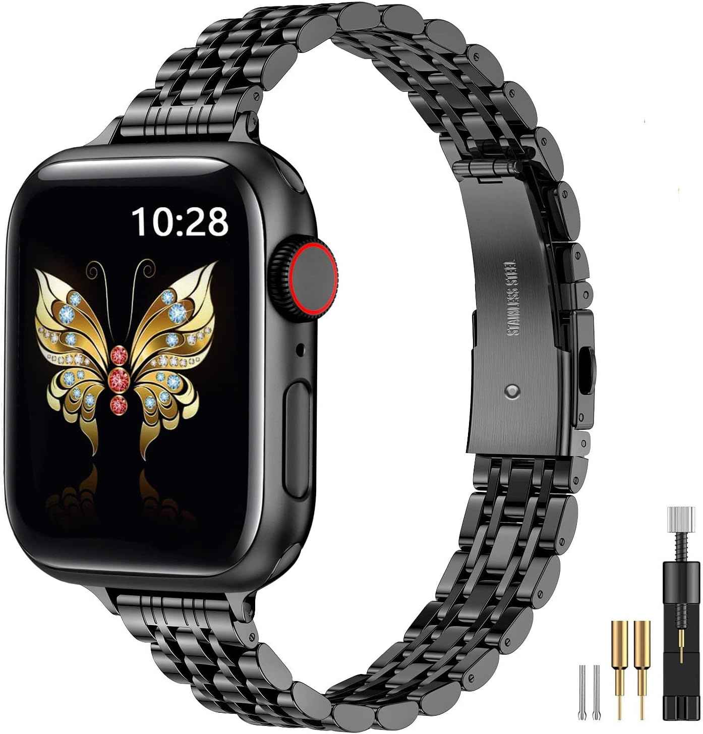 MioHHR Slim Metal Band Compatible with Apple Watch Band 42mm(Series 11 10) 41mm(Series 9 8 7) 40mm(Series 6 5 4 SE3/2/1) 38mm(Series 3 2 1),Stainless Steel iWatch Bands for Women,Silver/Gold