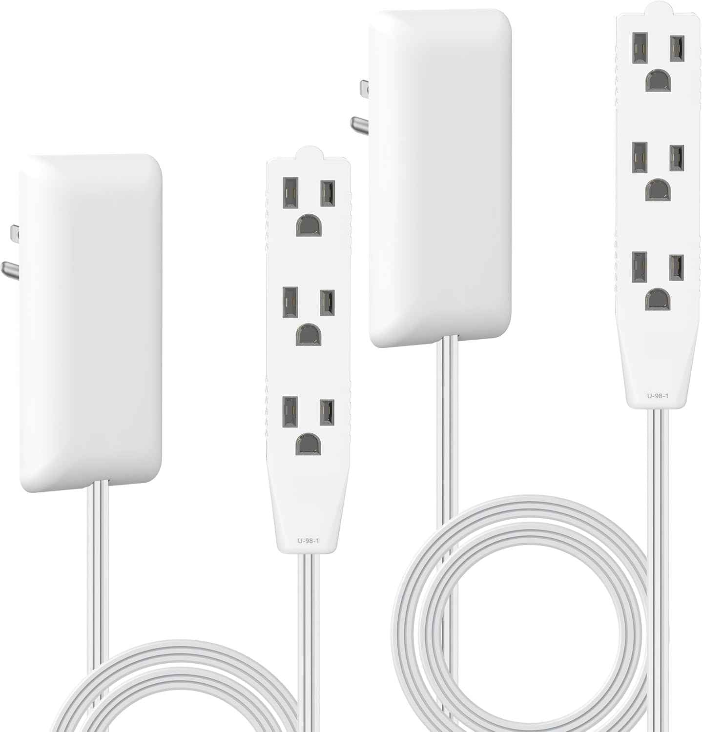 LIDER Flat-Face Outlet Extender with 3 Receptacles, Ultra-Thin Wall Plate Plug with Cord Extender and 3-Outlet Power Strip, 3ft Cord, LWE3-315-W, ETL-Listed, White