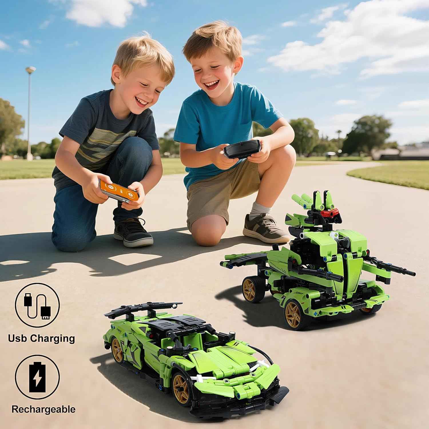 IQKidz STEM Building Blocks Kit for Kids - 2 in 1 Remote Control Race Car and Robot Toy, Great Gift for Boys, Teens Age 6 7 8-12+ Year Old Who Love Engineering and RC Sports Car Toys