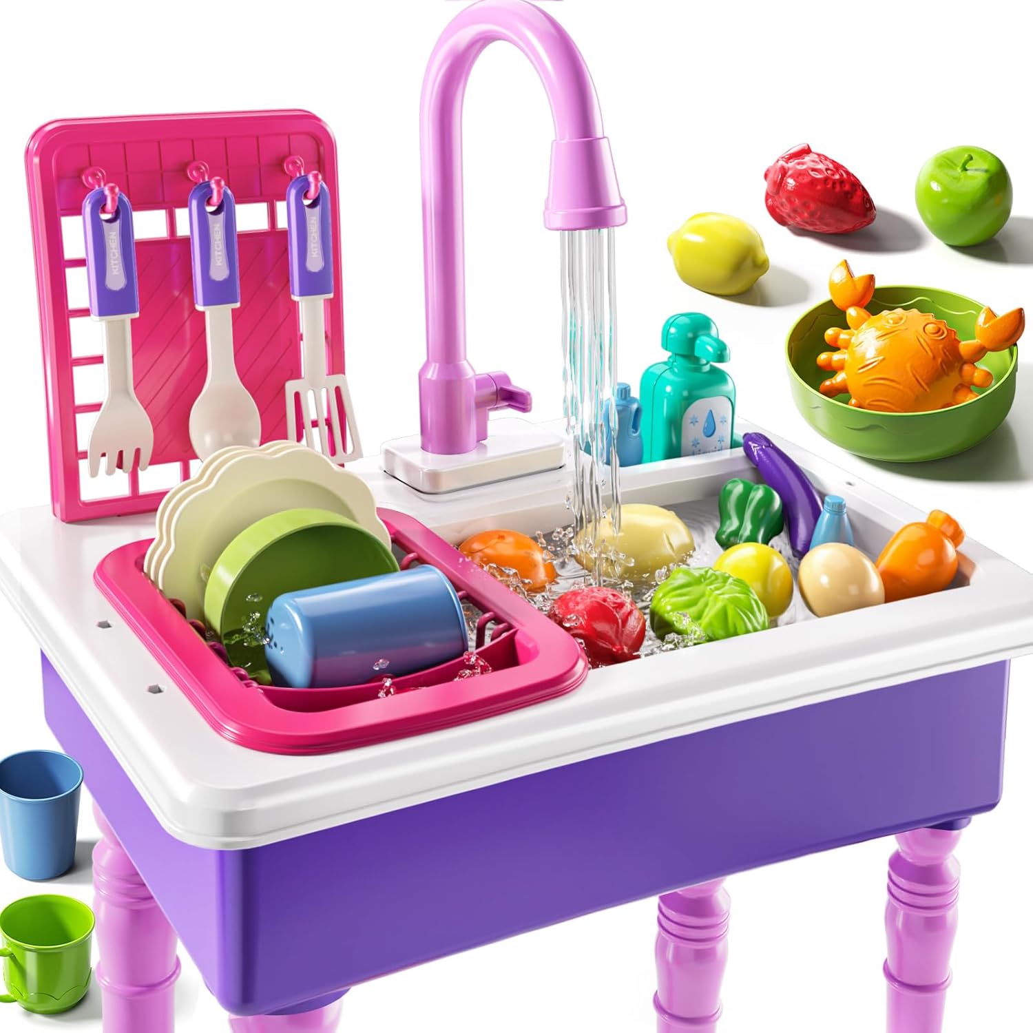 play kitchen sink toys for kids 3-7 years old with color changing kitchen accessories