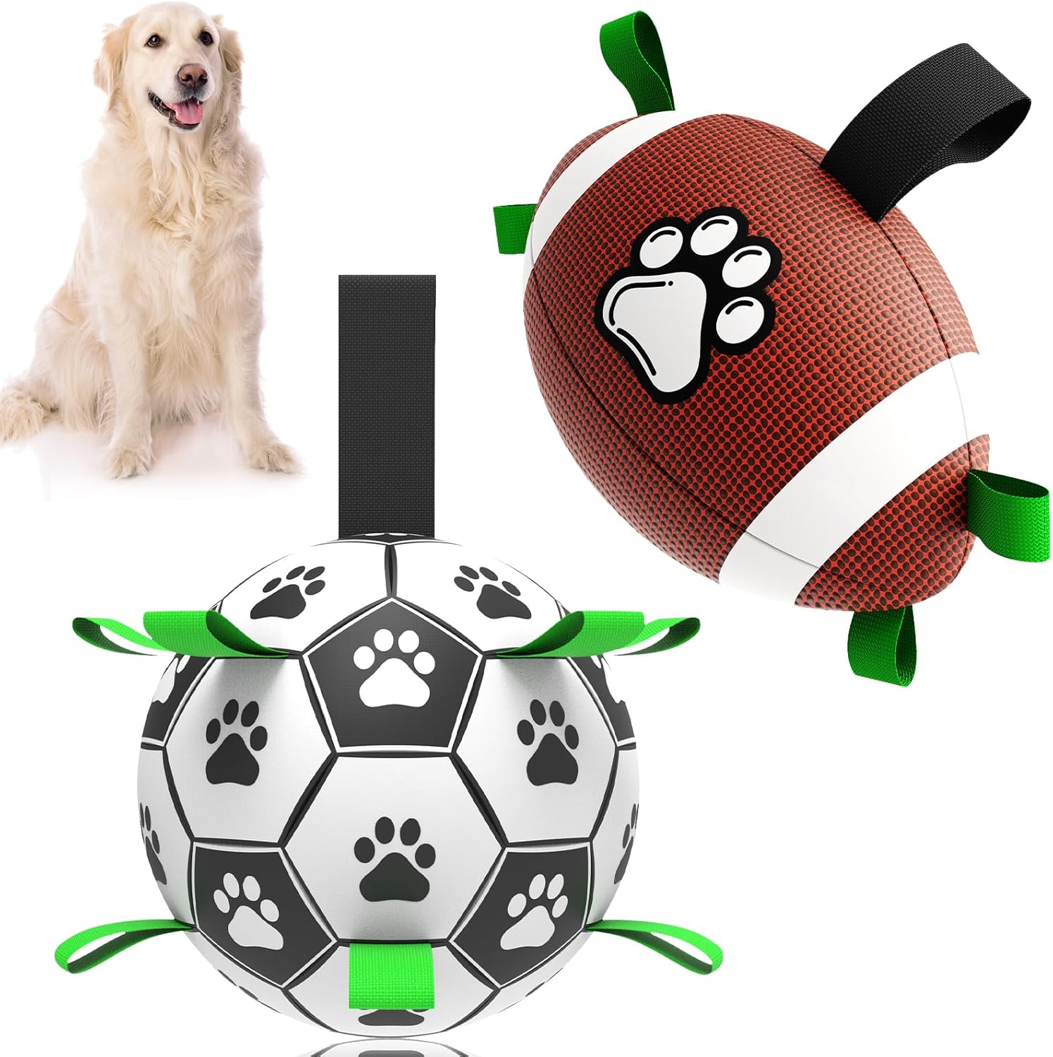 Qdan dog toys 6 inch world cup dog soccer ball with straps for small medium pet outdoor play