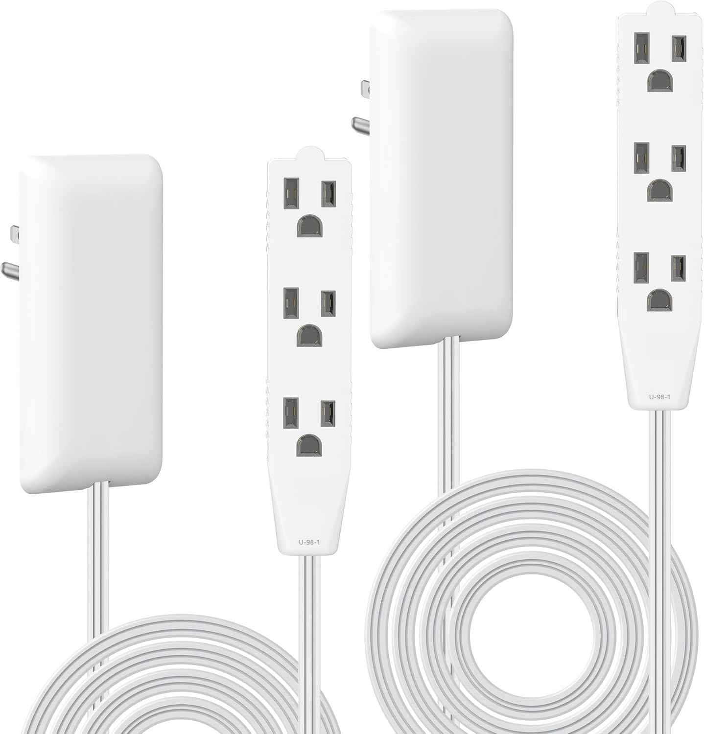 LIDER Flat-Face Outlet Extender with 3 Receptacles, Ultra-Thin Wall Plate Plug with Cord Extender and 3-Outlet Power Strip, 3ft Cord, LWE3-315-W, ETL-Listed, White