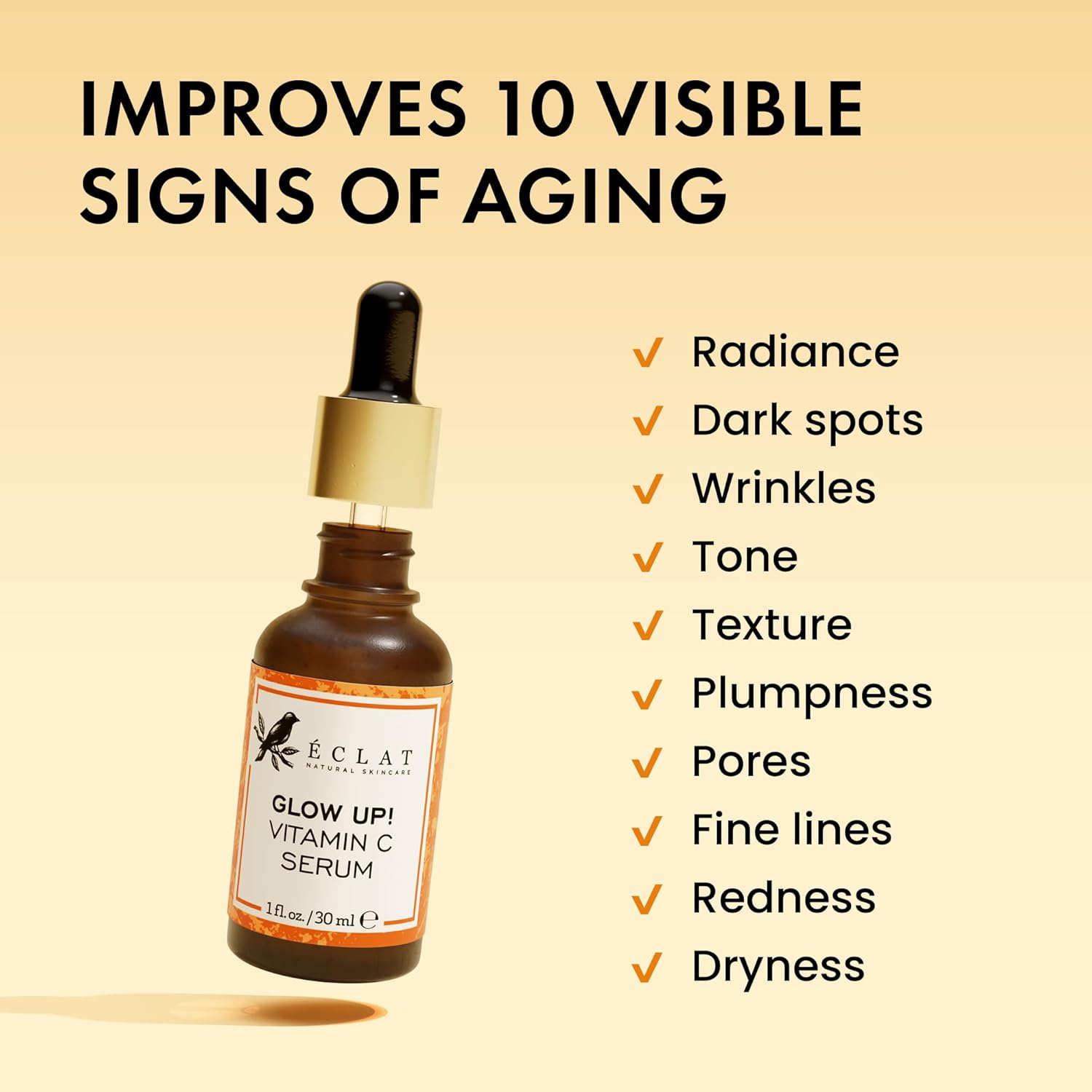 eclat skincare vitamin c serum 1 fl oz face care with hyaluronic acid and ferulic acid