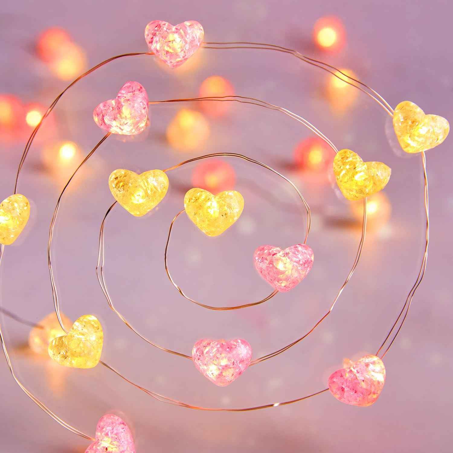 Valentine’s Day Fairy String Lights - 10.5 ft 30 LED Pink Heart Battery Operated Fairy Lights with Timer and Remote, Twinkle Heart Lights for Wedding DIY Indoor Christmas Gift Valentine's Day
