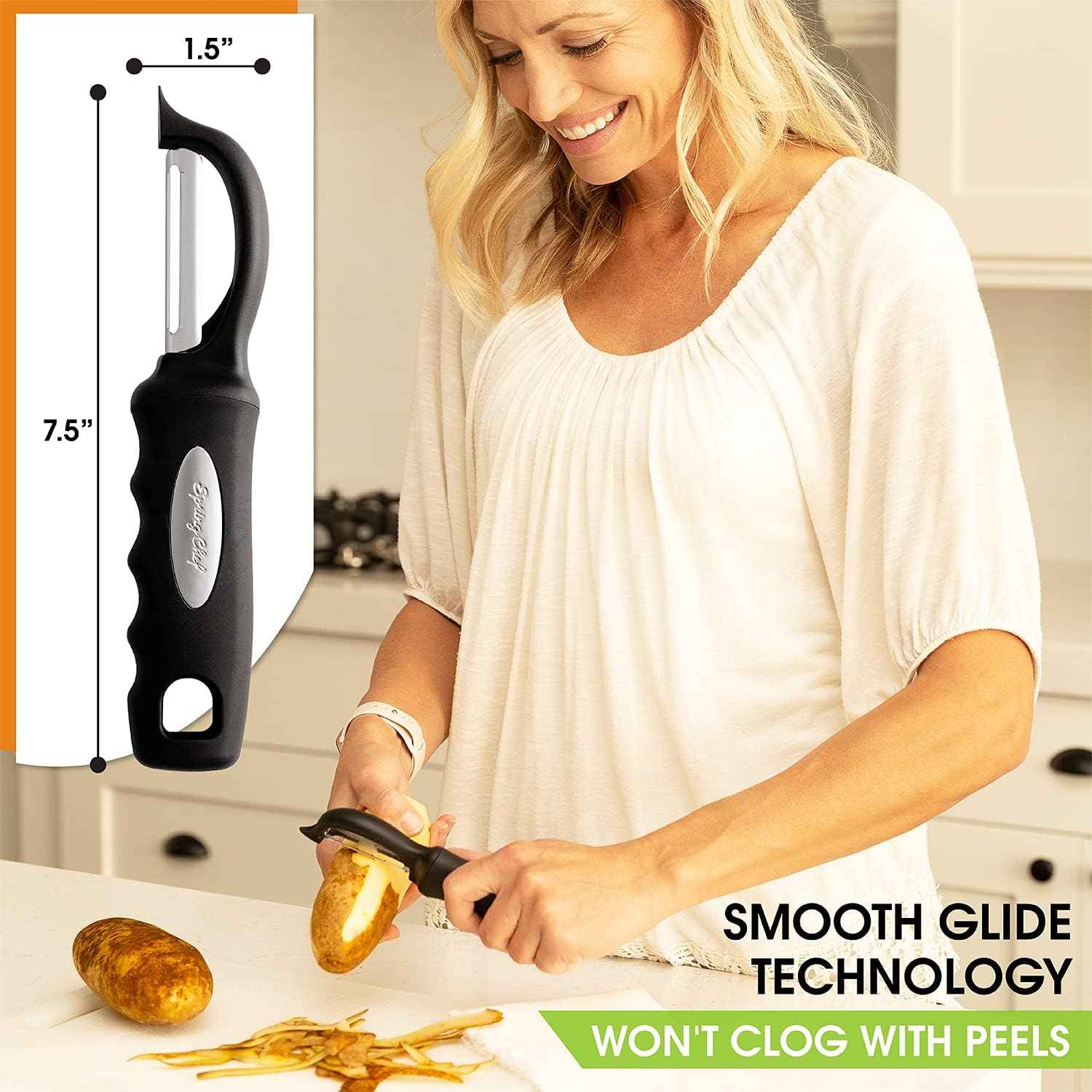 Spring Chef Premium Swivel Vegetable Peeler, Soft Grip Handle and Ultra Sharp Stainless Steel Blades - Perfect Kitchen Peeler For Veggie, Fruit, Potato, Carrot, Apple - Black