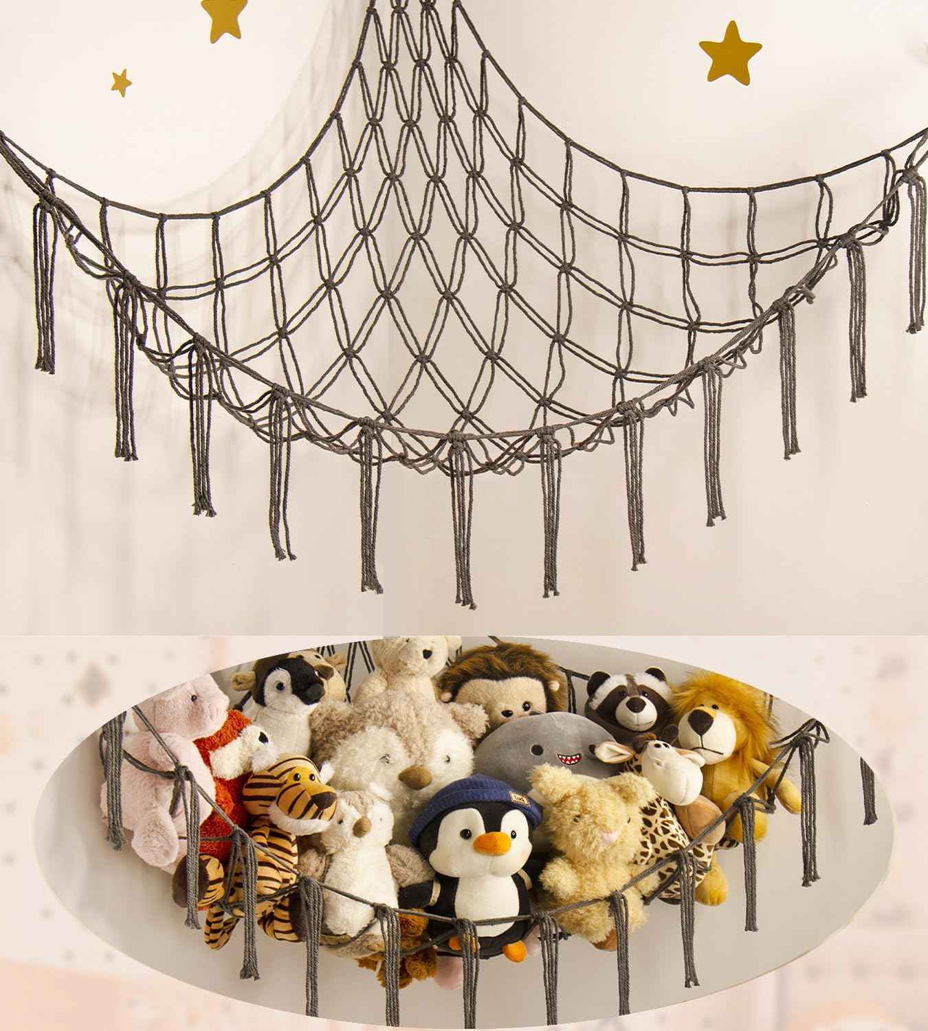 Stuffed Animal Hammock Corner Storage Net Cute Preppy Trendy Stuff Gifts for Teen Girls Baby Room Living Room House Wall Nursery Decor Rainbow Color Colorful Unicorn Hanging Organizers Organization