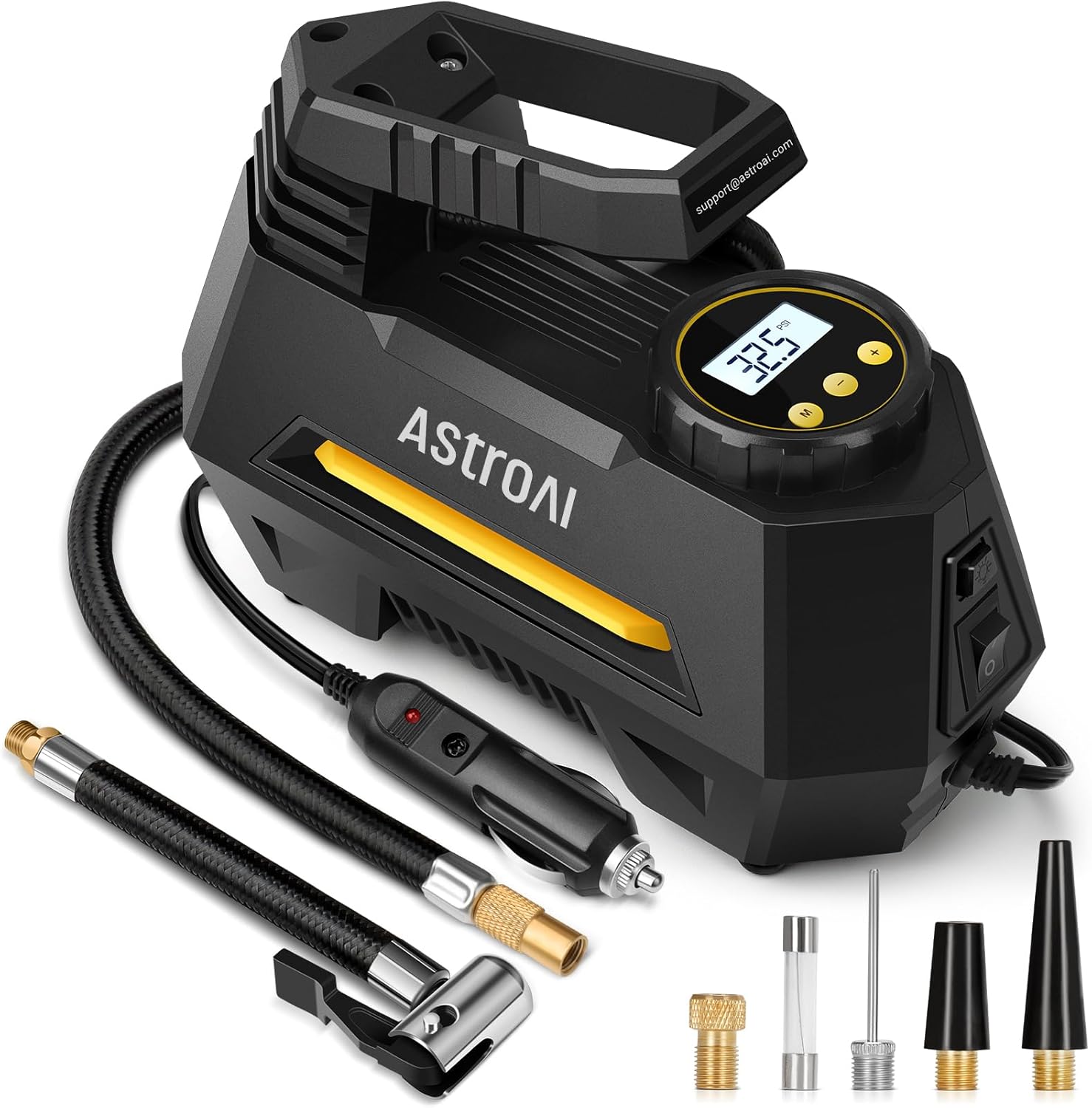 AstroAI 9.8Ft Cord 12V DC-Powered Auto Pump with Digital Pressure Gauge Yellow