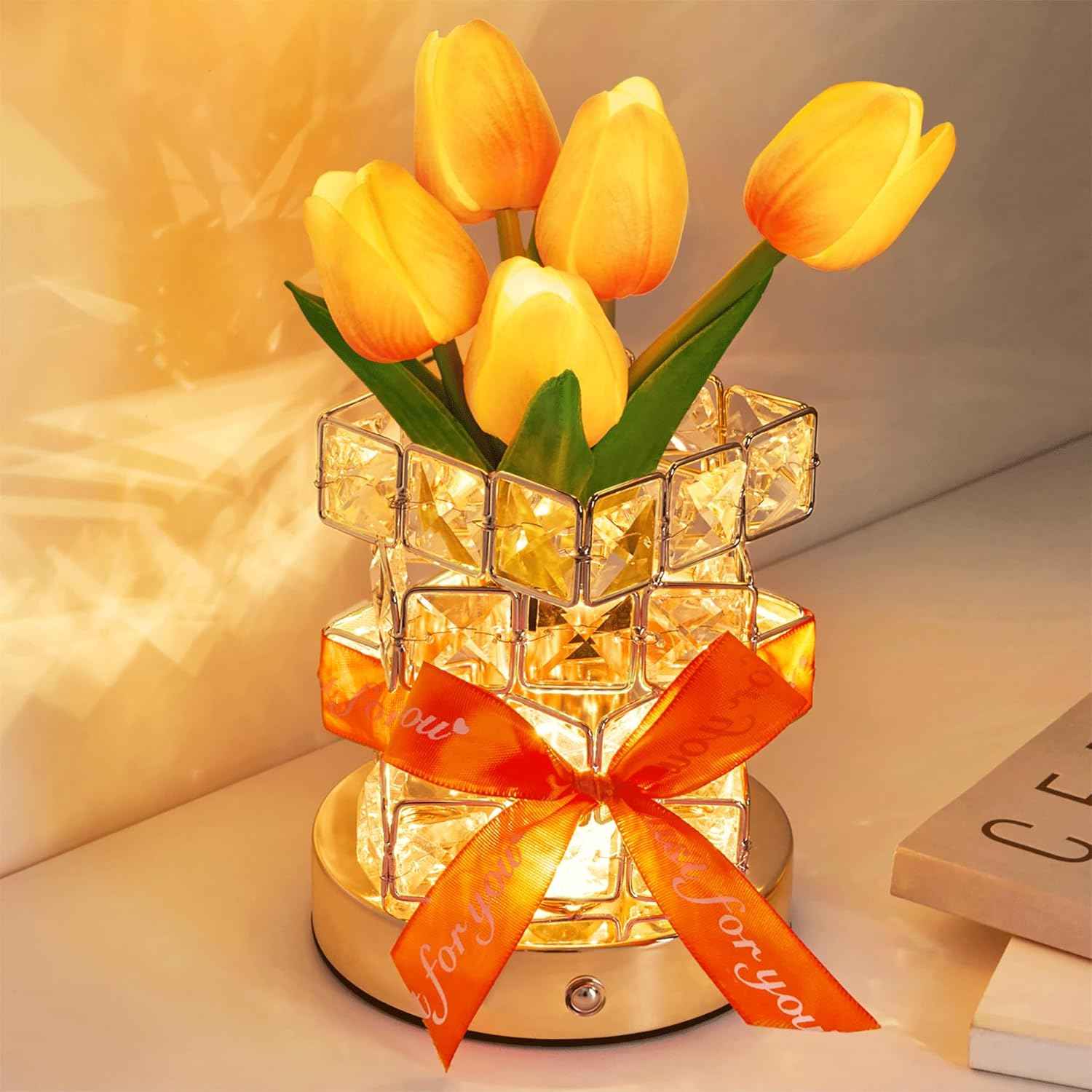 Tulip Flower Lamp, Valentine’s Day Gifts for Women, Romantic Home Decor Flower Gift for Girlfriend Wife, Rechargeable Cordless Touch Table Lamp, 3 Color Infinitely Dimming Night Light