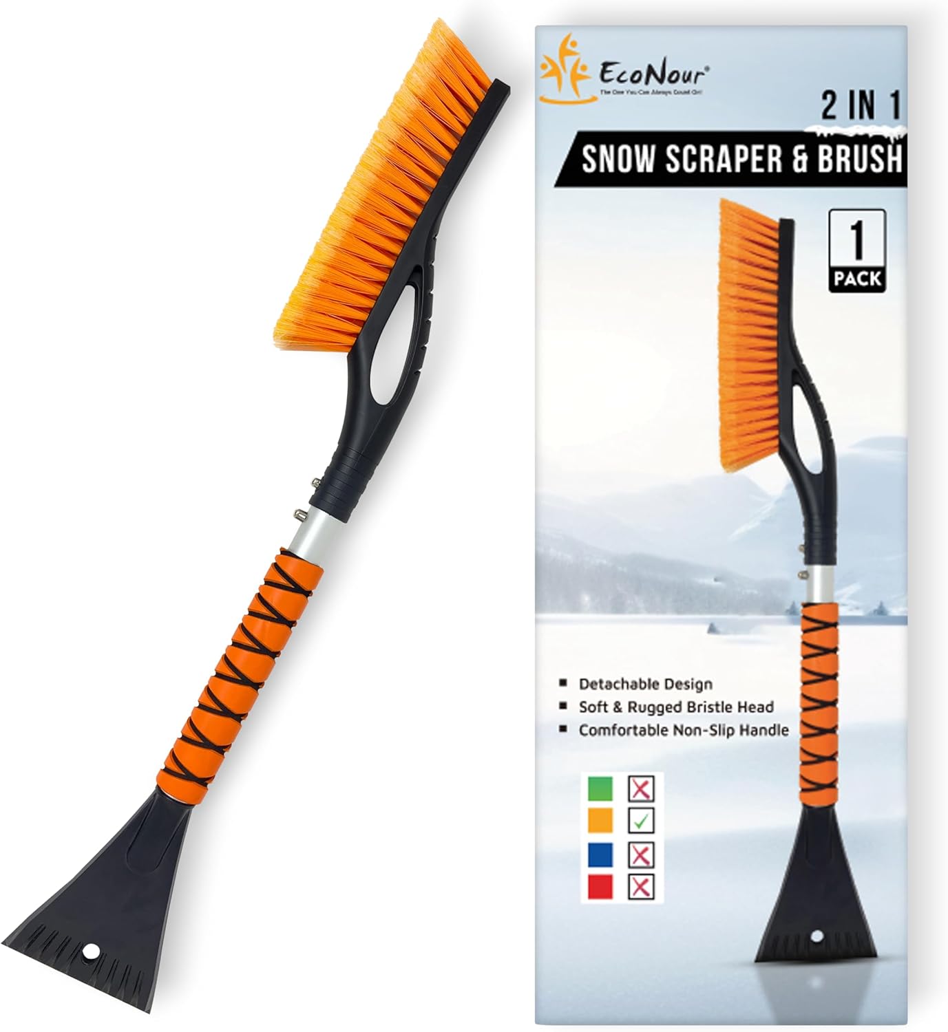 EcoNour 27" Aluminum Ice Scrapers for Car Windshield with Ergonomic Foam Grip Orange