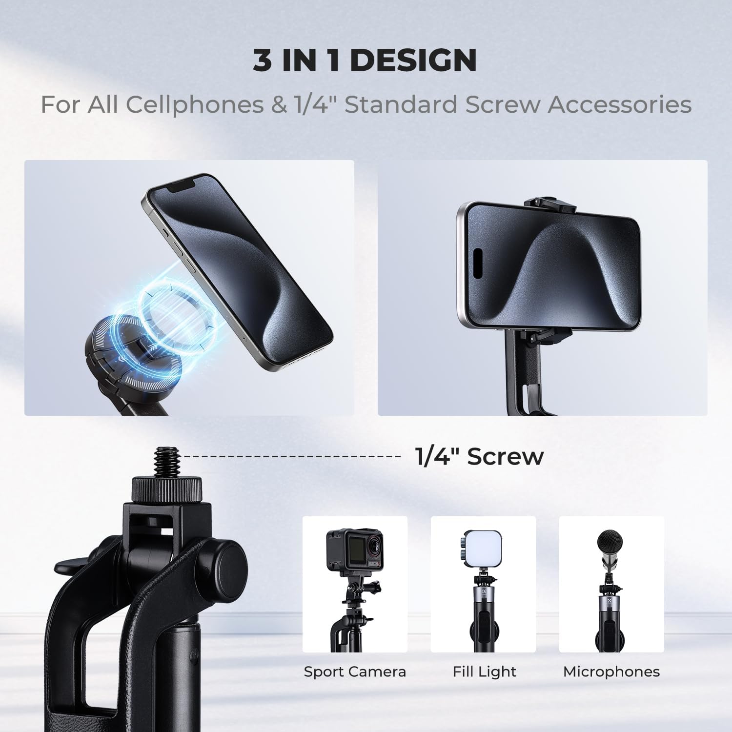 K&F CONCEPT Popod 72" Phone Tripod, 3-in-1 Clip & Magnetic Selfie Stick with Remote, Automatic Phone Tripod Stand, Compatible with iPhone 17-12 Series Osmo Pocket 4/3 Insta360 X5 Android Phones