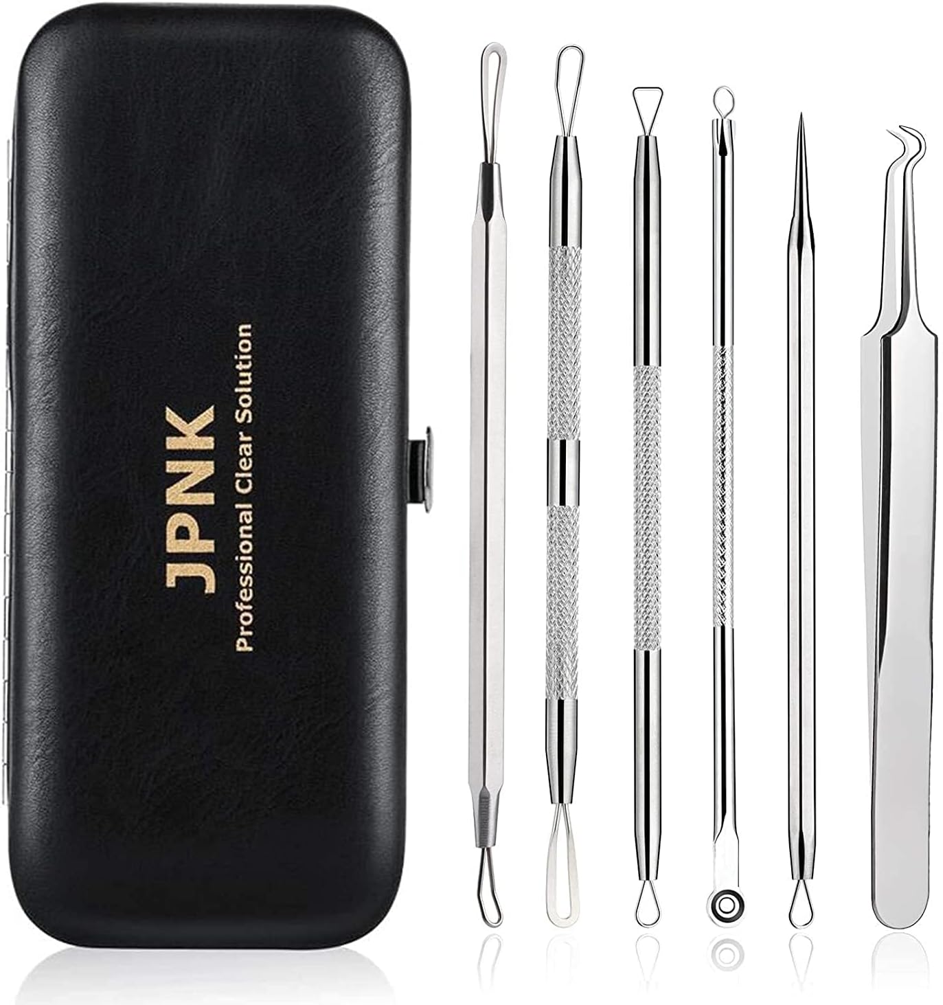 jpnk blackhead remover tool comedones extractor acne removal kit for blemish whitehead popping 6 pc zit removing for nose face tools with leather bag