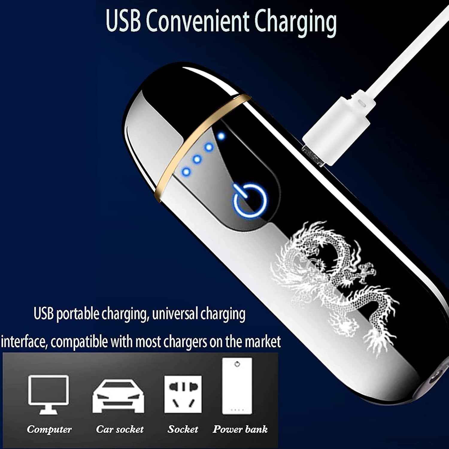 Dragon Smart USB Rechargeable Mini Electric Lighter - Touch Ignition, Windproof, Flameless Plasma Lighter with Battery Indicator