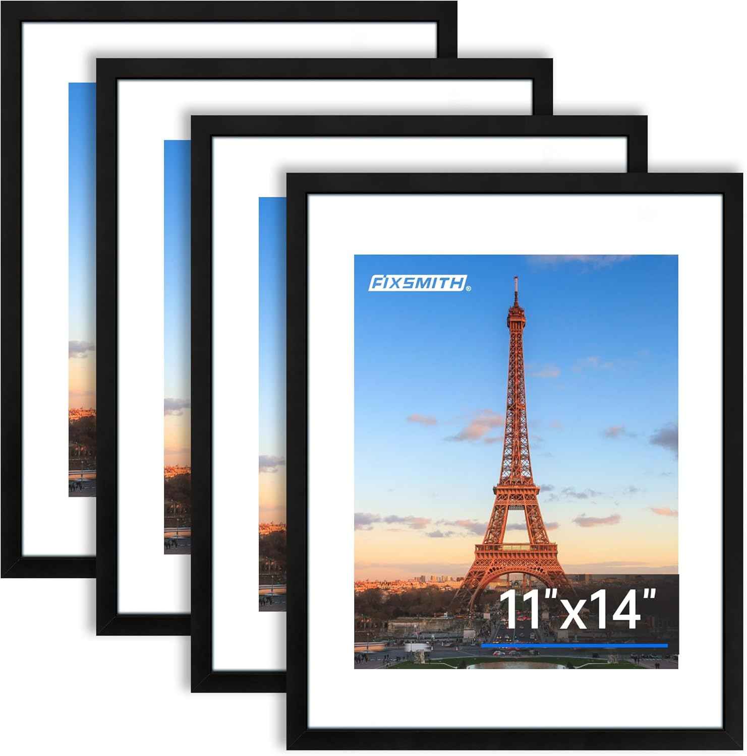 FIXSMITH 8x10 Picture Frame Set of 2, Photo Frame with HD Plexiglass, Display Pictures 5x7 with Mat or 8x10 Without Mat Multi Picture Frames Collage for Tabletop or Wall Display, Black