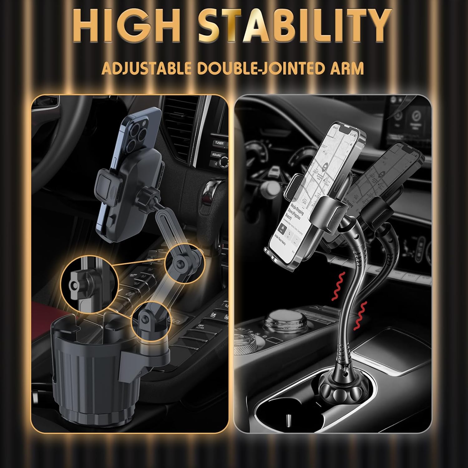 Phone Holders for Your Car, 2 in 1 Universal Cup Holder Expander Adjustable Base with Phone Mount, Long Arm with 360°Rotation Cup Holder Phones Mount for Car Compatible with All Smartphones - Rayz Mart