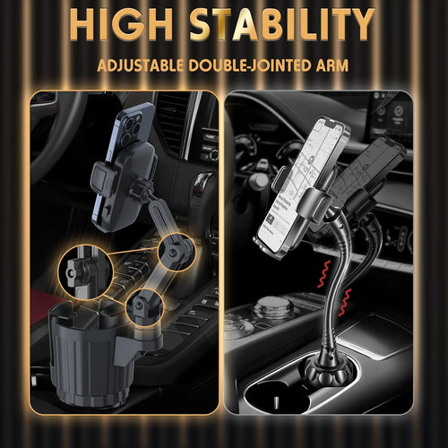 Phone Holders for Your Car, 2 in 1 Universal Cup Holder Expander Adjustable Base with Phone Mount, Long Arm with 360°Rotation Cup Holder Phones Mount for Car Compatible with All Smartphones - Rayz Mart