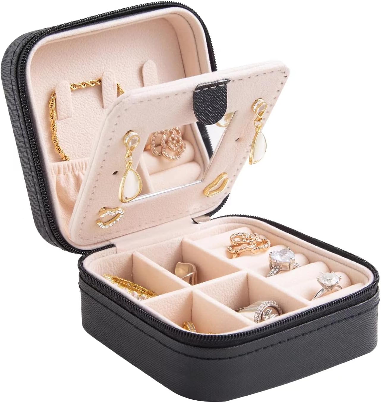 keLofoN small pink jewelry case with mirror travel gift for girls women
