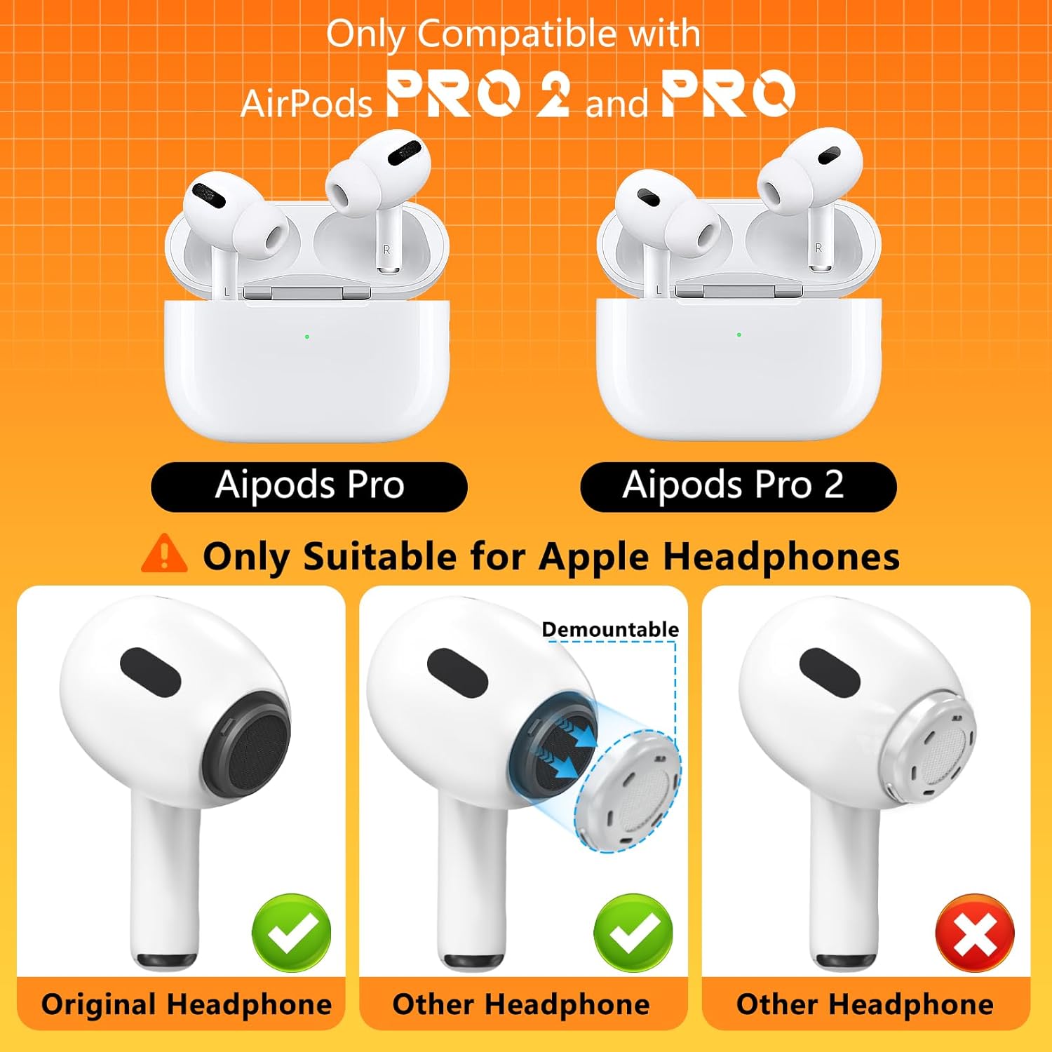 4 Pairs Replacement Ear Tips for AirPods Pro 2nd/1st Generation with Portable Storage Box & Cleaner Pen,Noise Reduction Holewith & Built-in dust Guard Screen,Silicone EarTips(White)