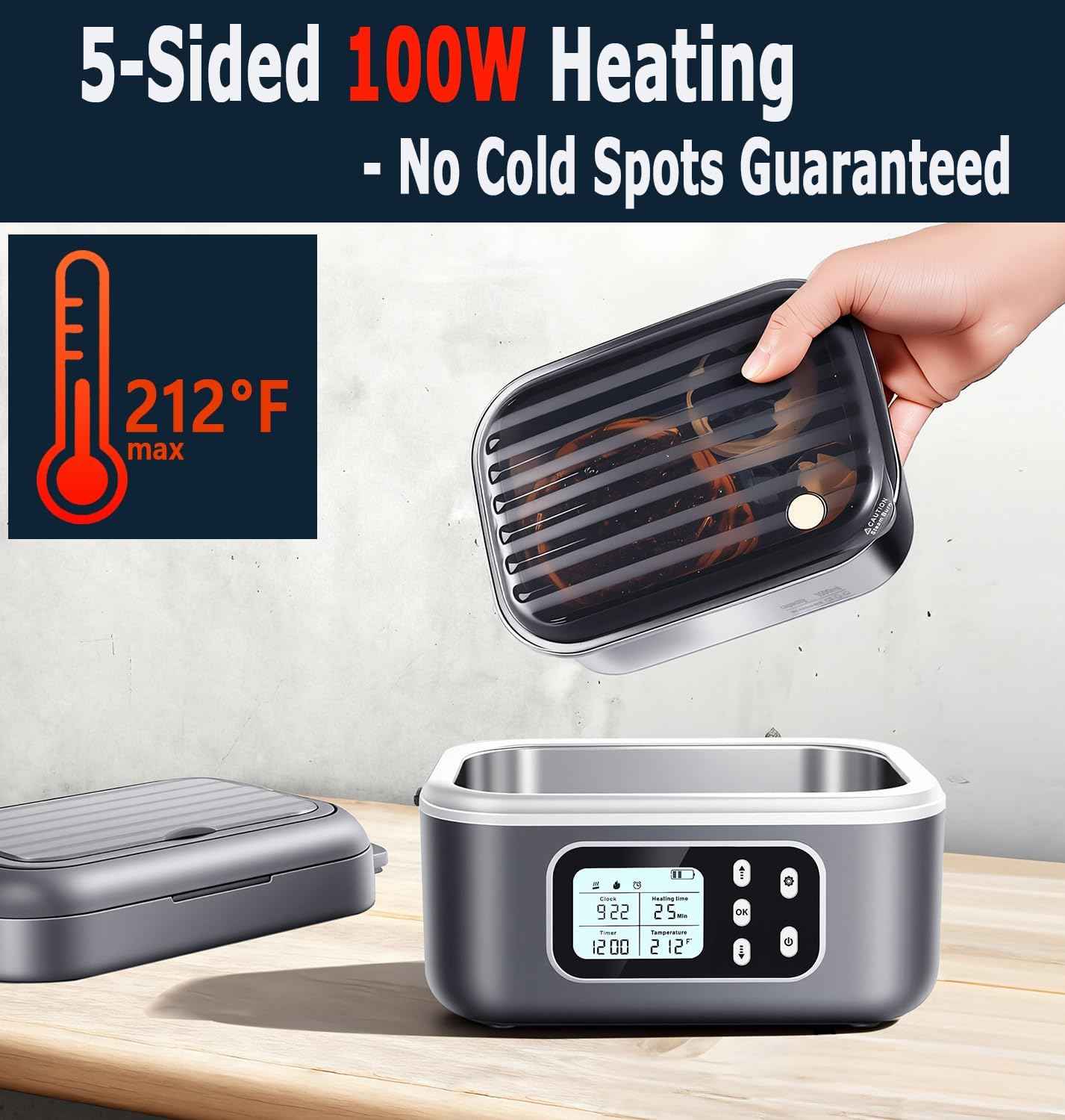2 x 6.3-Cup Cordless Electric Heated Lunch Box, 100W Rechargeable Portable Food Warmer for Adults Work Travel Car - Battery-Powered & Self-Heating