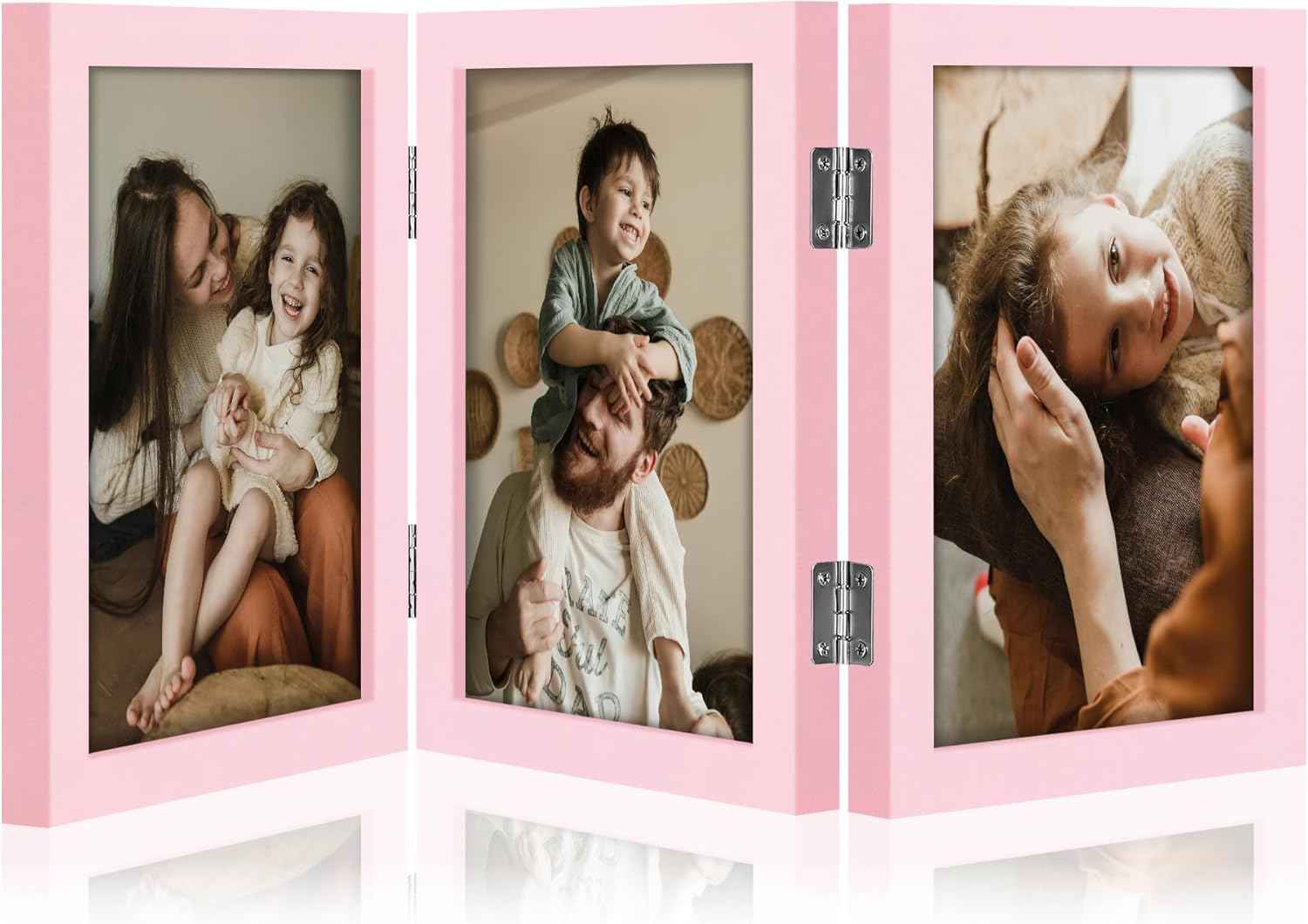 decorUhome Triple 4x6 Picture Frame Vertical, Engineered Wood Trifold Photo Frame with Plexiglass for Tabletop Display, 4x6, Black