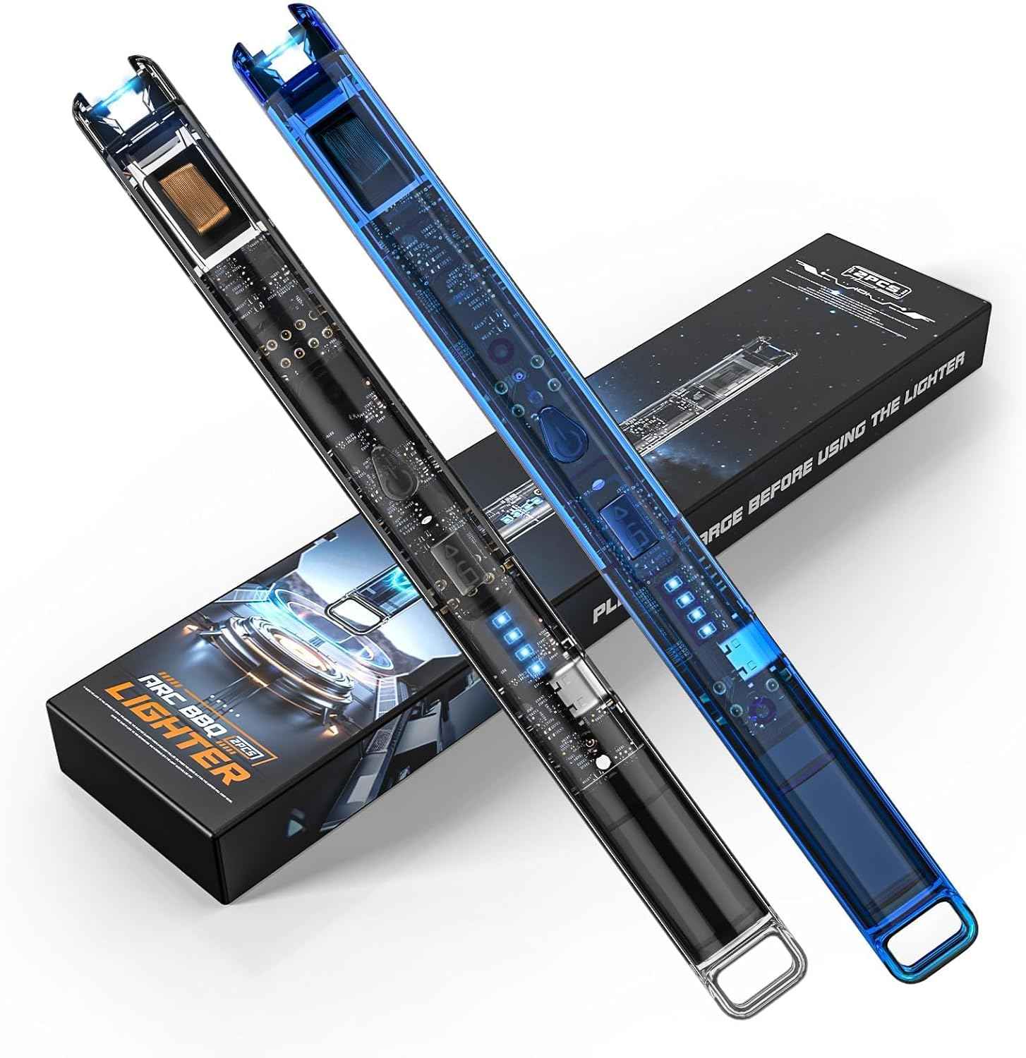 KTEBO 2 Pack Electric Candle Lighters - Rechargeable USB-C Arc Lighters with LED Display & Transparent See-Through Tech Design, Windproof Long Lighter for Candles,BBQ,Camping,Stoves,Stocking Stuffers