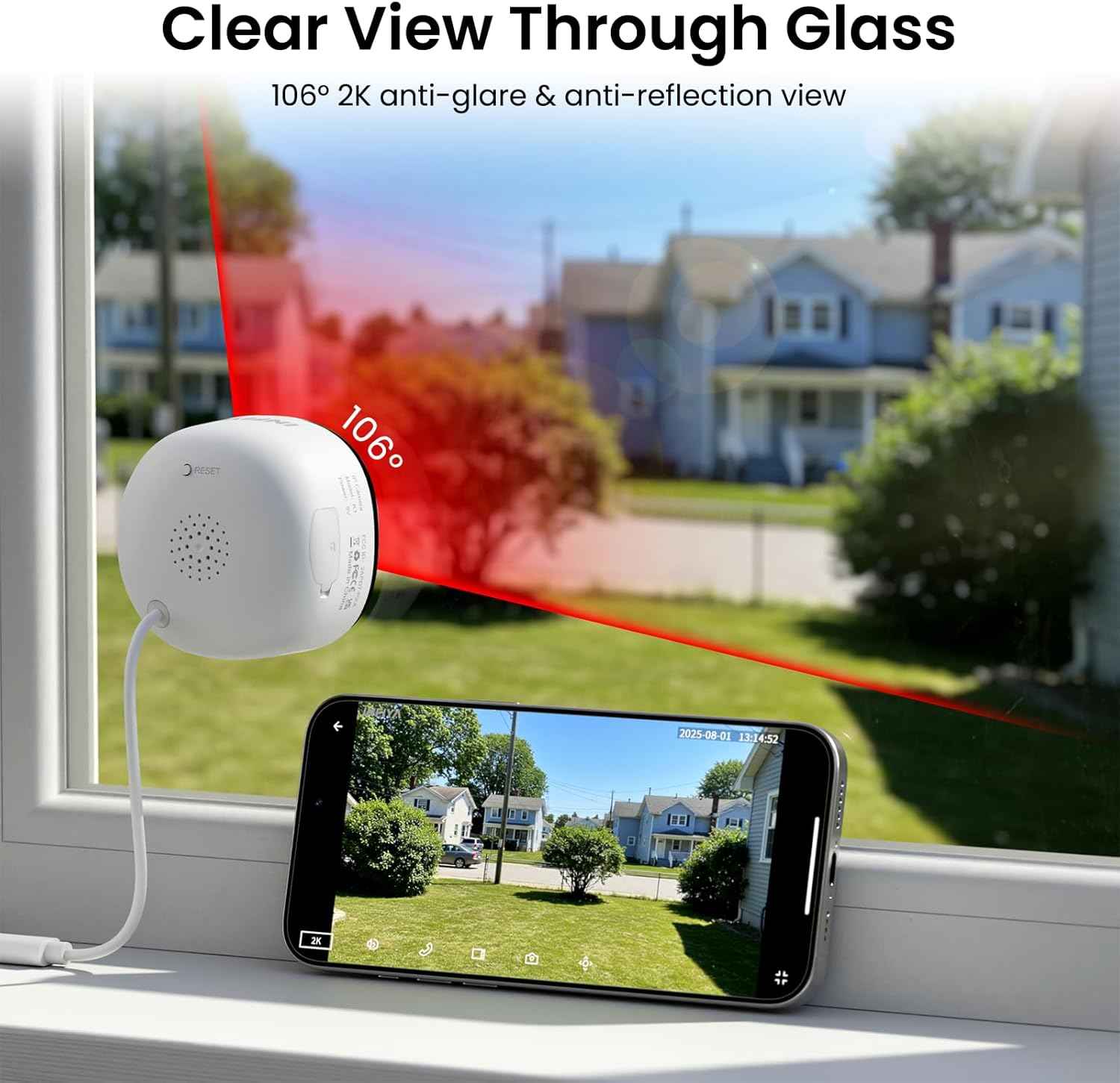 2K No Drill Window Camera-2 Pack 2.4Ghz & 5Ghz WiFi Cameras for Home Security for Indoor & Outdoor Monitoring, Anti-Glare Color Night Vision, Human Detection, 24/7 Recording, Ideal for Apartment, K1