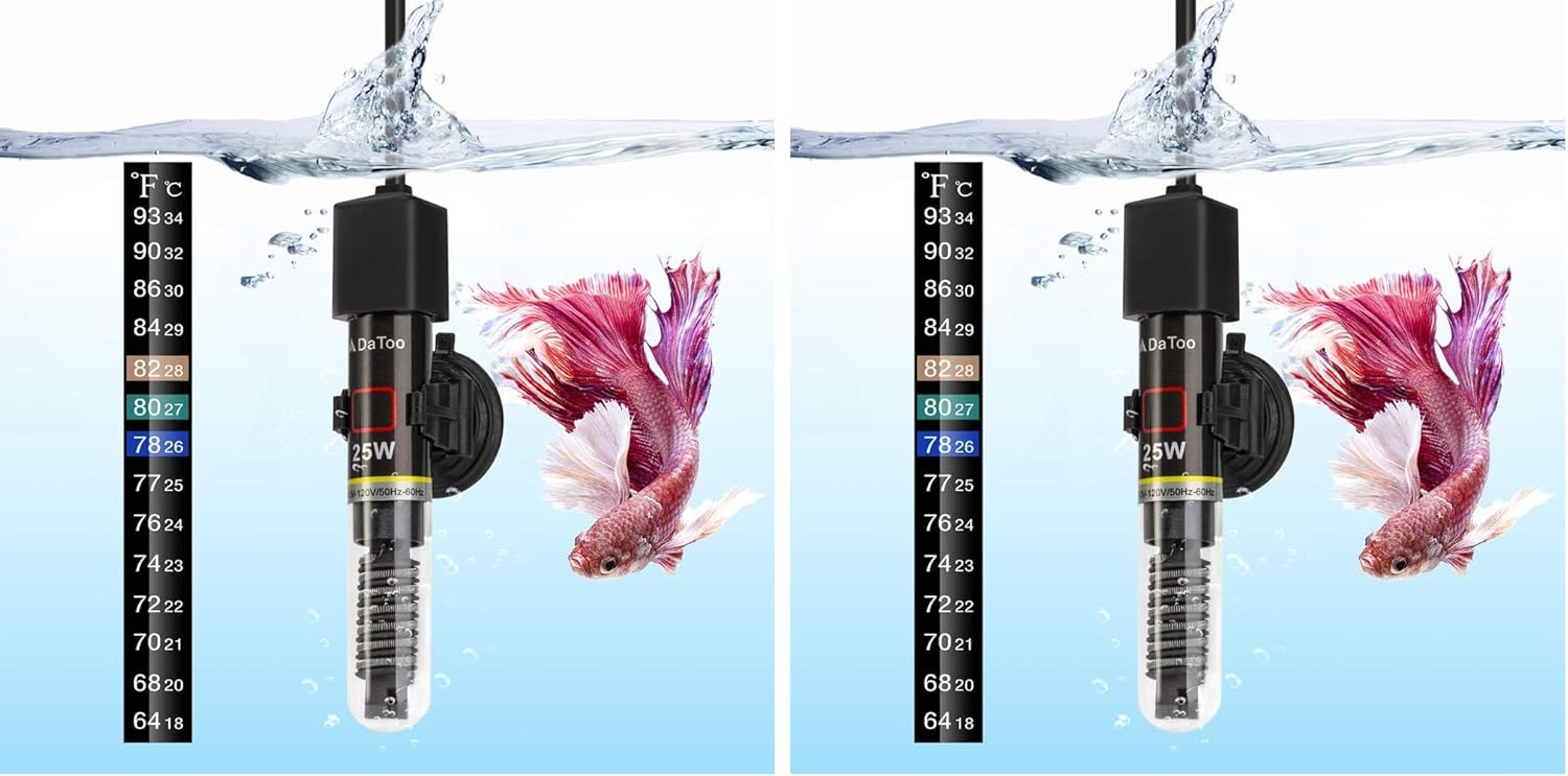 Mini Aquarium Heater 25W for Small Fish Tanks with Thermometer Sticker, Free Setup