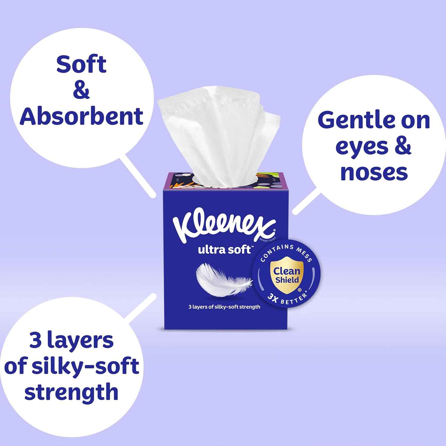 Kleenex Ultra Soft Facial Tissues, 8 Cube Boxes, 80 Tissues per Box, 3-Ply, Packaging May Vary