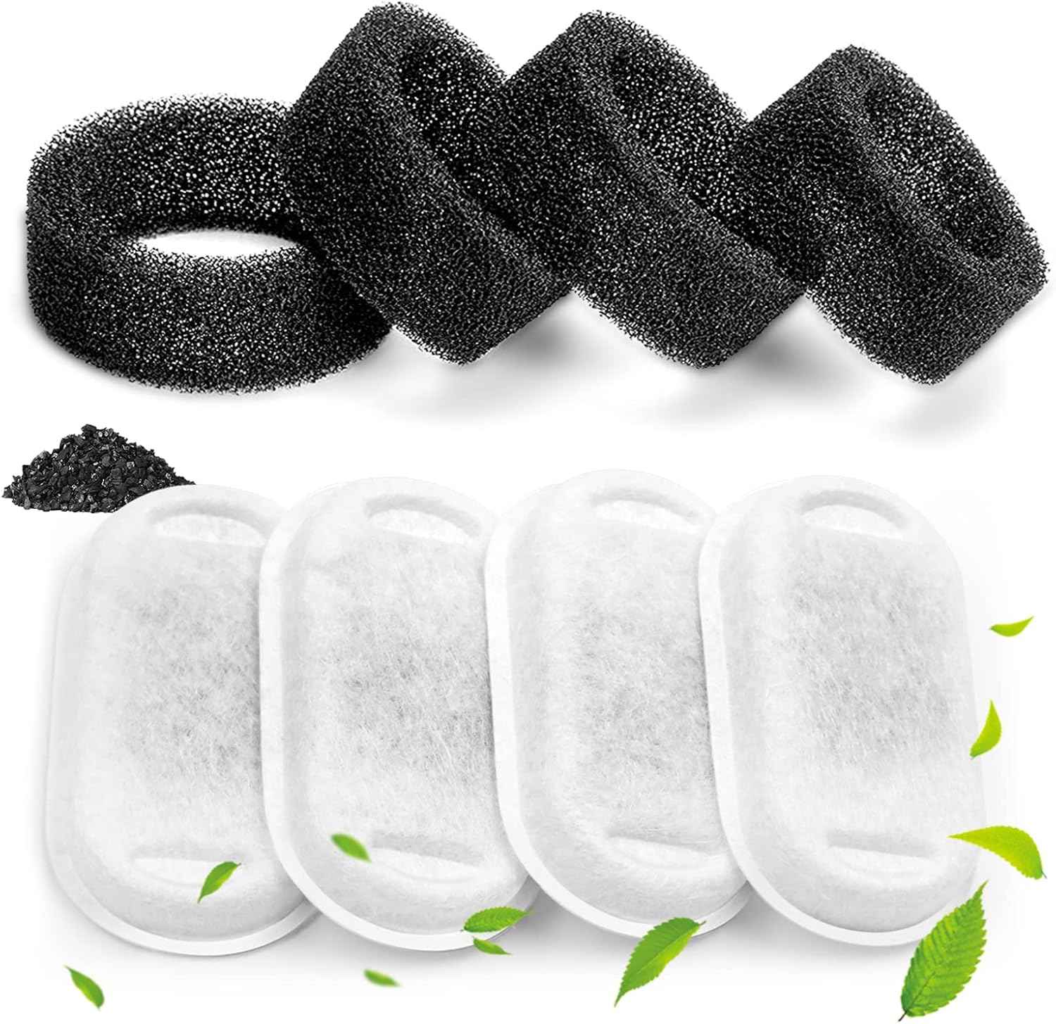 Cat Water Fountain Filters for Stainless Steel 67oz/2L Adjustable Water Flow Pet Fountain, 8 Pack Pet Replacement Filters with 8 Sponges