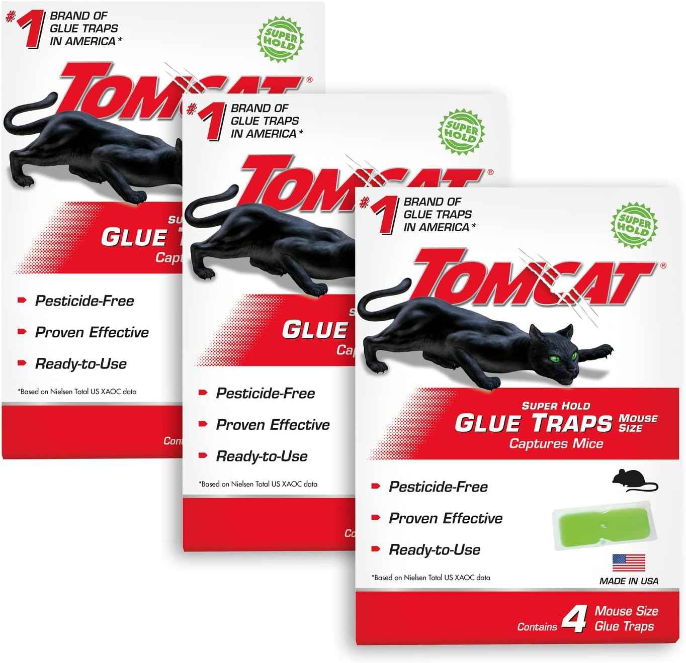 Tomcat Super Hold Glue Traps Mouse Size for Mice, Cockroaches, Spiders, and Scorpions, Ready-To-Use, 4 Traps