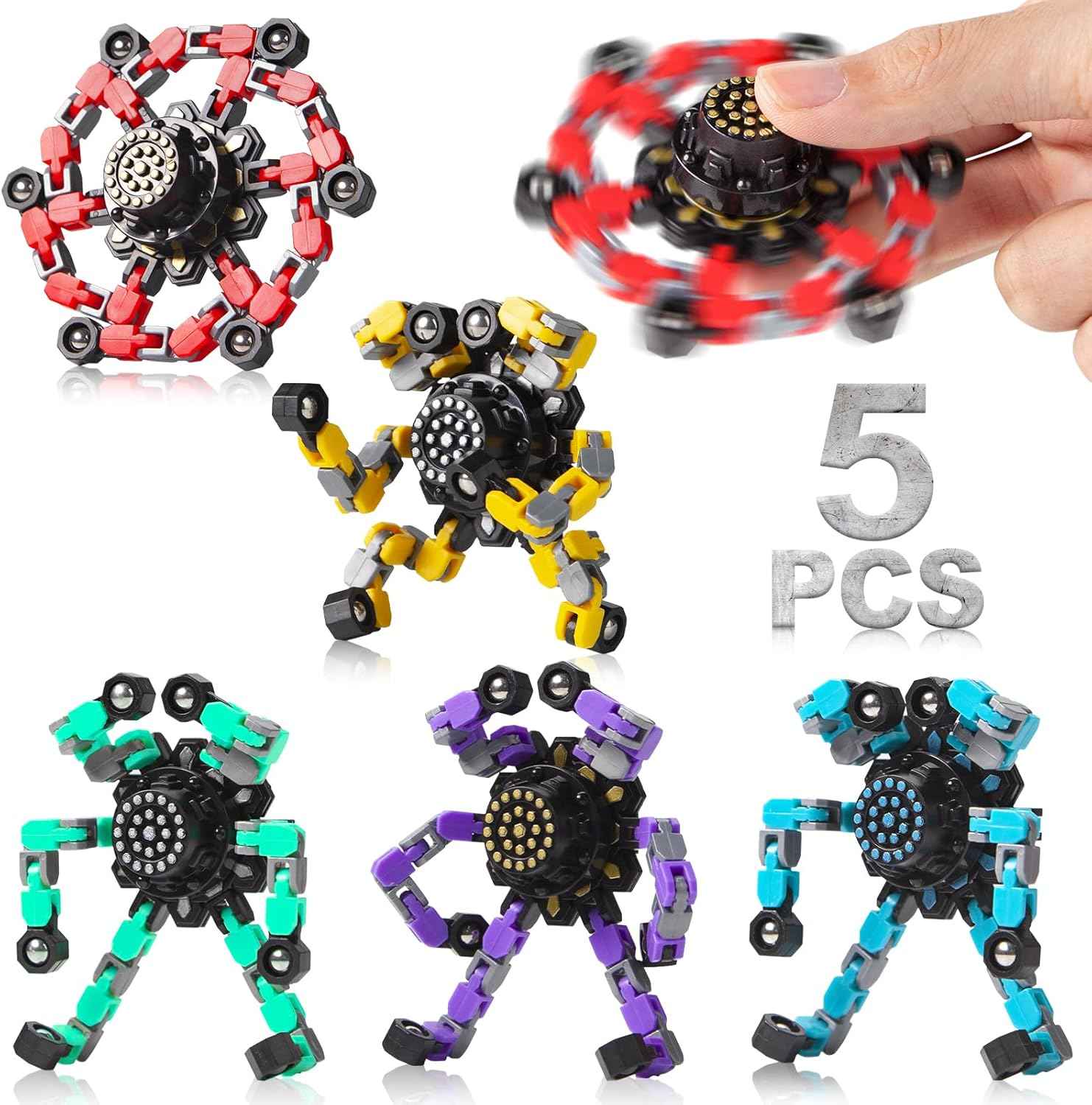 Valentines Day Gifts Transformable Fidget Spinners Toys 4 Pcs for Kids and Adults Stress Relief Sensory Toys for Boys and Girls Age 8-13 Fingertip Gyros Easter Basket Stuffers for Teens