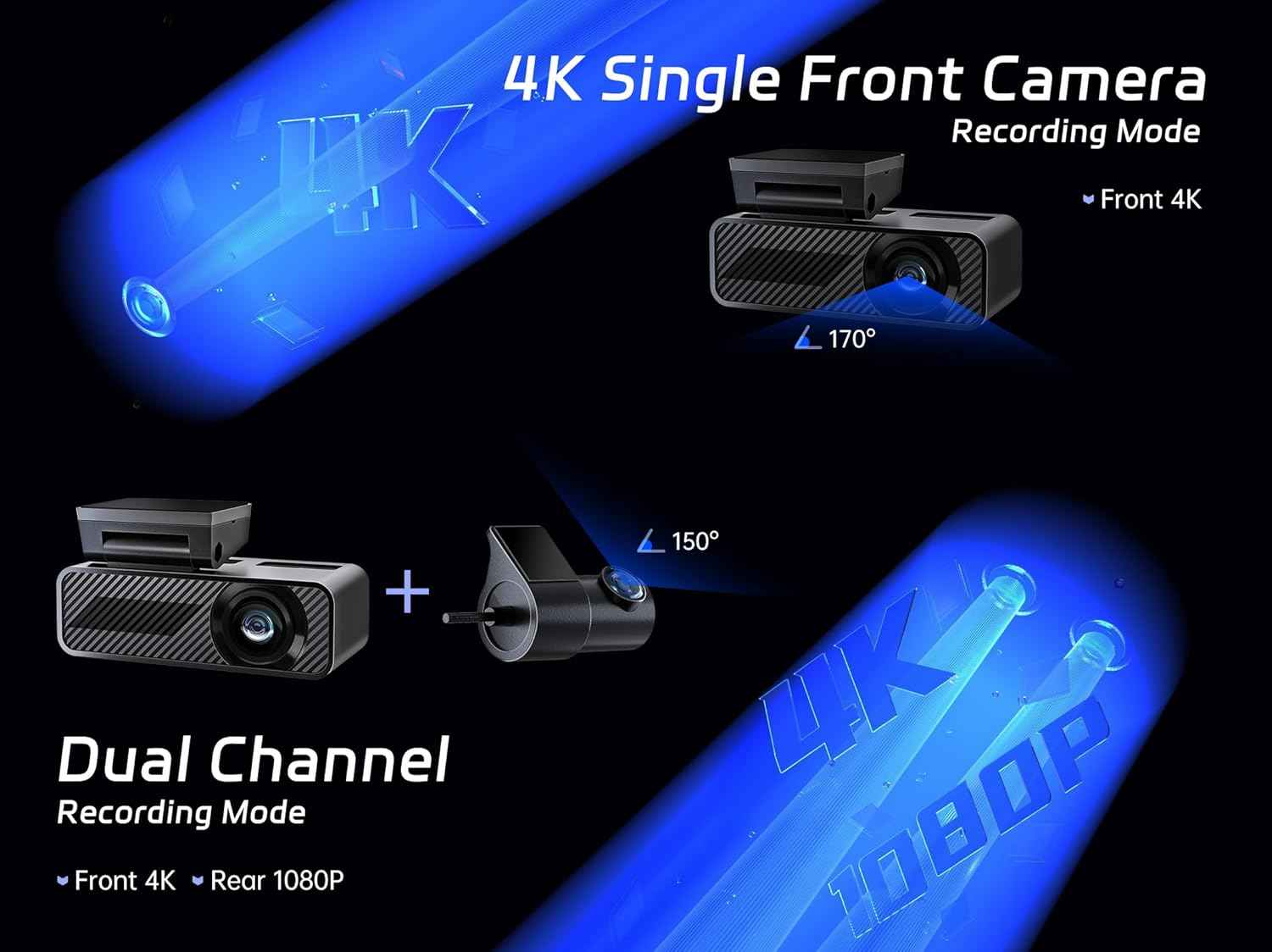 Pelsee P1 Duo 4K Dash Cam Front and Rear, 64GB SD Card, 4K+1080P Dual Dash Camera for Cars, Wi-Fi & App Control, 1.5’’IPS Display Car Camera, Voice Control, Night Vision, 24H Parking Mode, G-Sensor