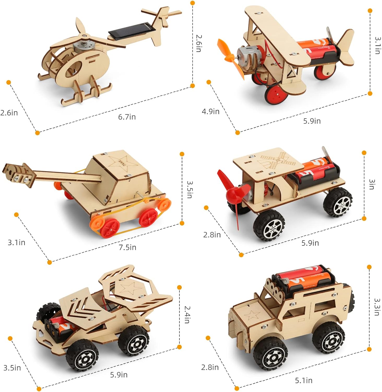 Yutin STEM Kits for Kids Age 8-10 10-12, 6 Set Wood Building Projects Crafts Science Model Car Kits for Kids Age 8-12, Wooden 3D Puzzles, STEM Toys for Boys 8 9 10 12 13 Year Old Birthday Gifts